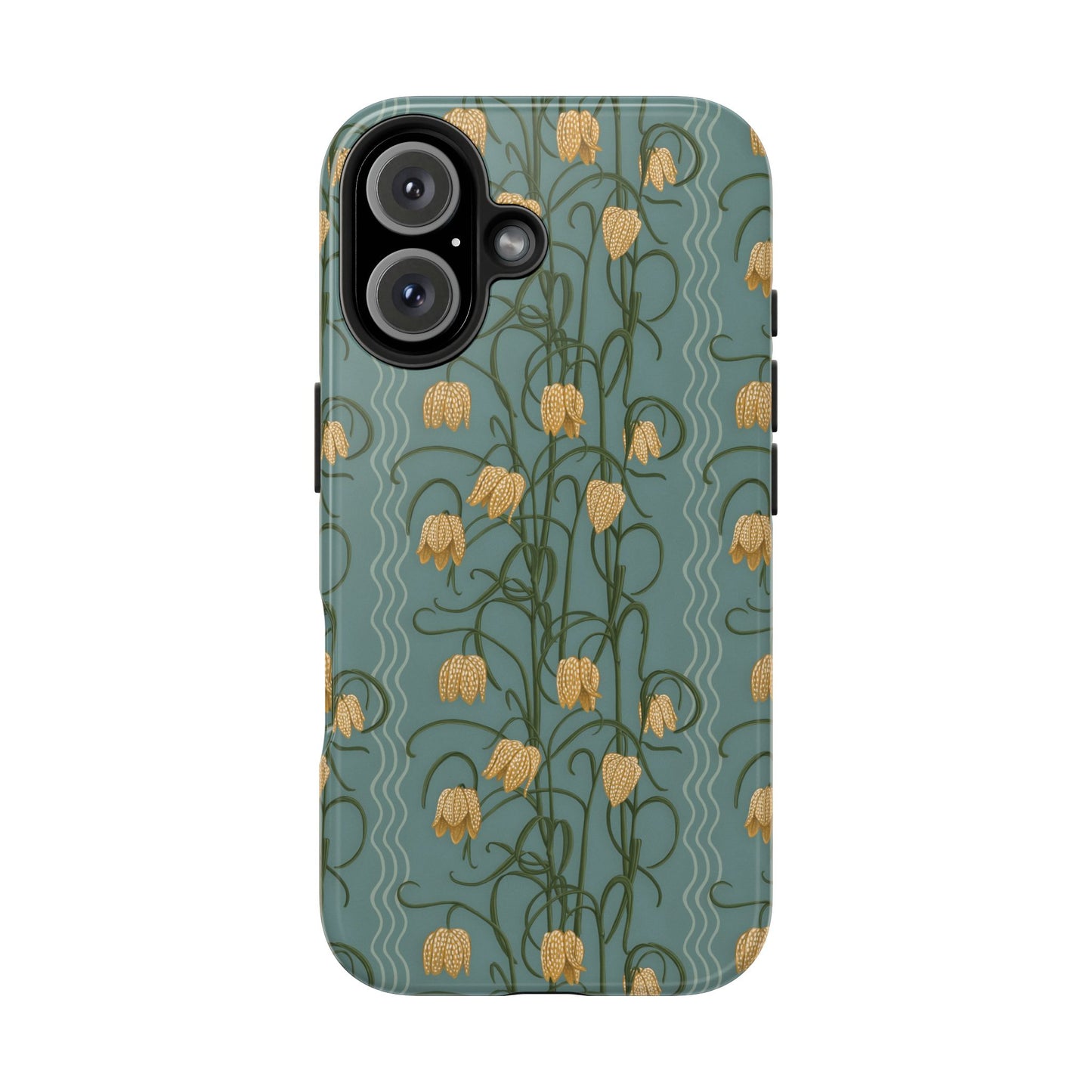 Campanas Floral Tough Phone Case — Dusty Blue and Marigold Wildflower Protective Cover, Personalizable