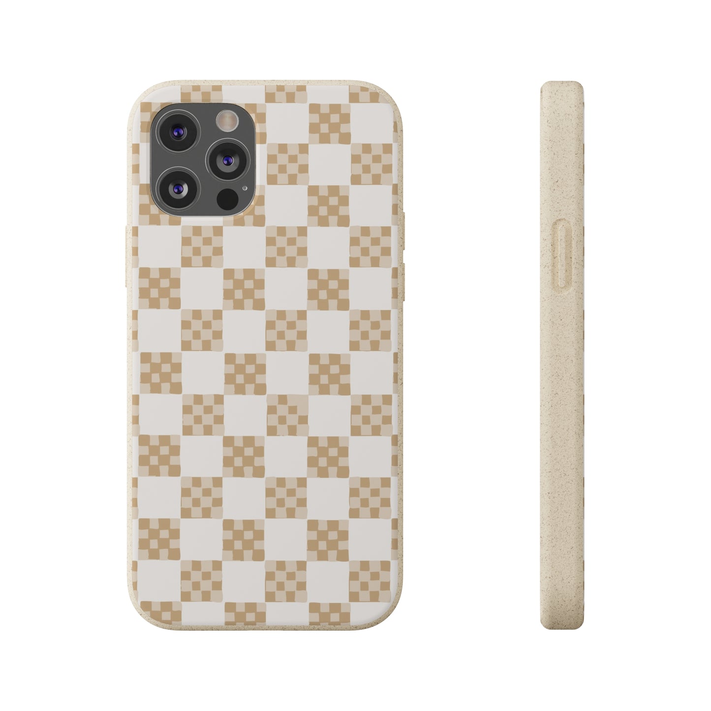 Checkered Quilt Biodegradable Phone Case, tan and white