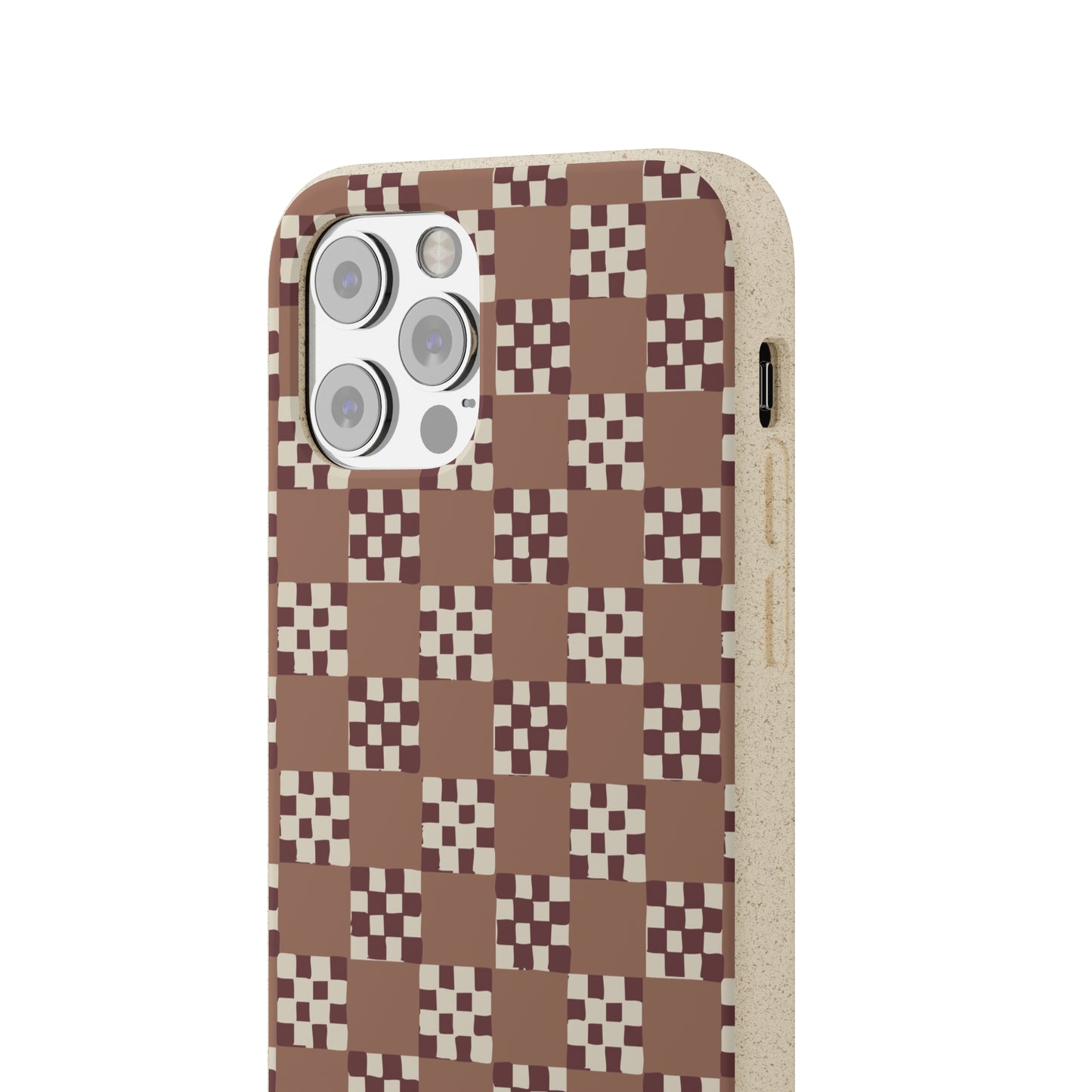 Checkered Quilt Biodegradable Phone Case, mocha mousse