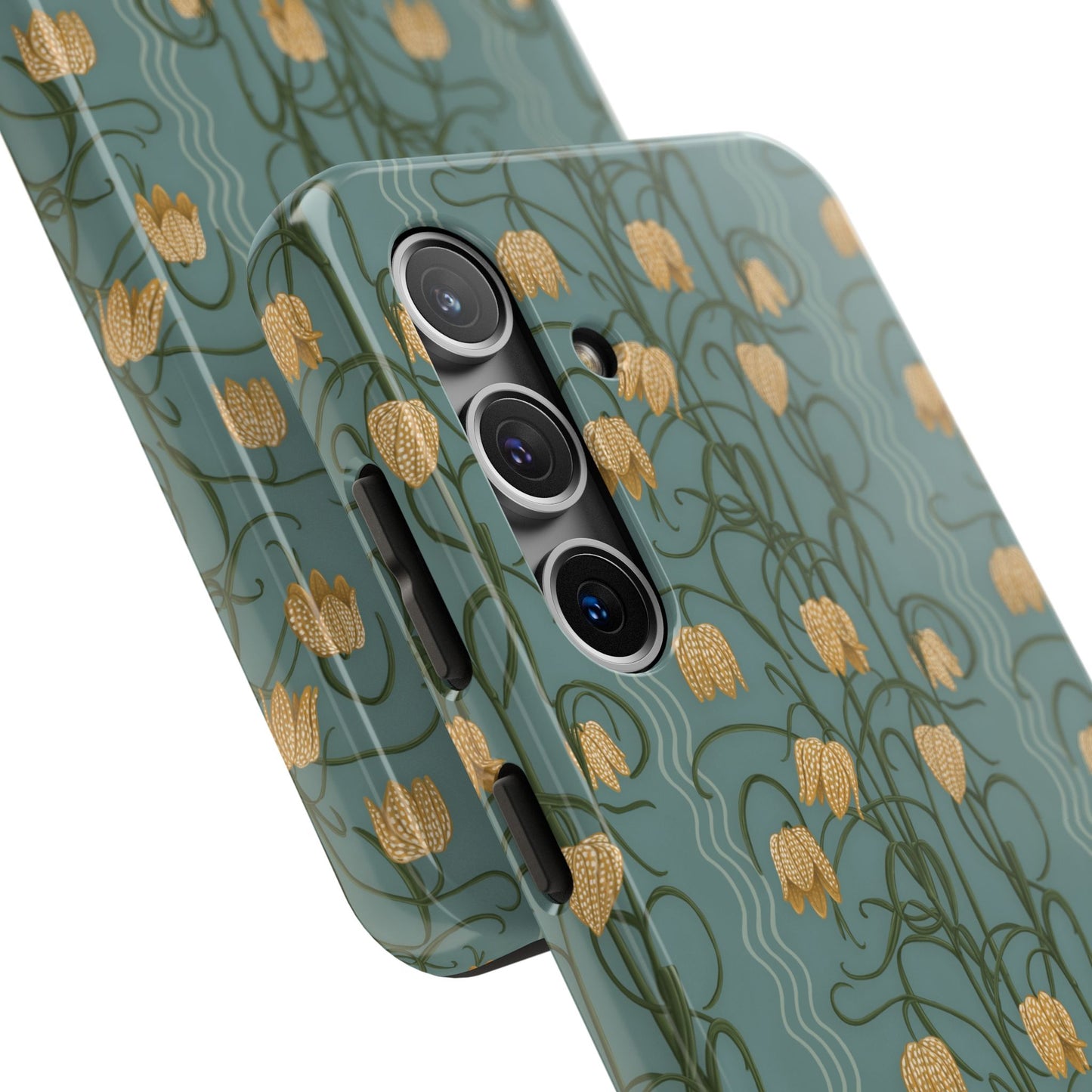 Campanas Floral Tough Phone Case — Dusty Blue and Marigold Wildflower Protective Cover, Personalizable
