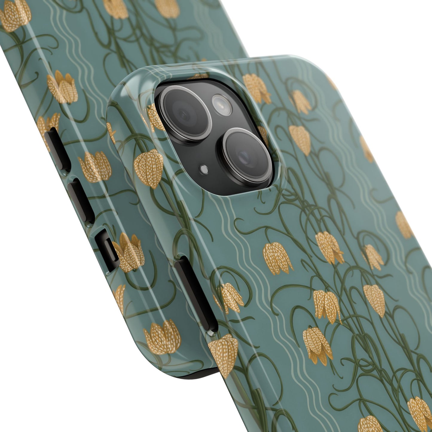 Campanas Floral Tough Phone Case — Dusty Blue and Marigold Wildflower Protective Cover, Personalizable