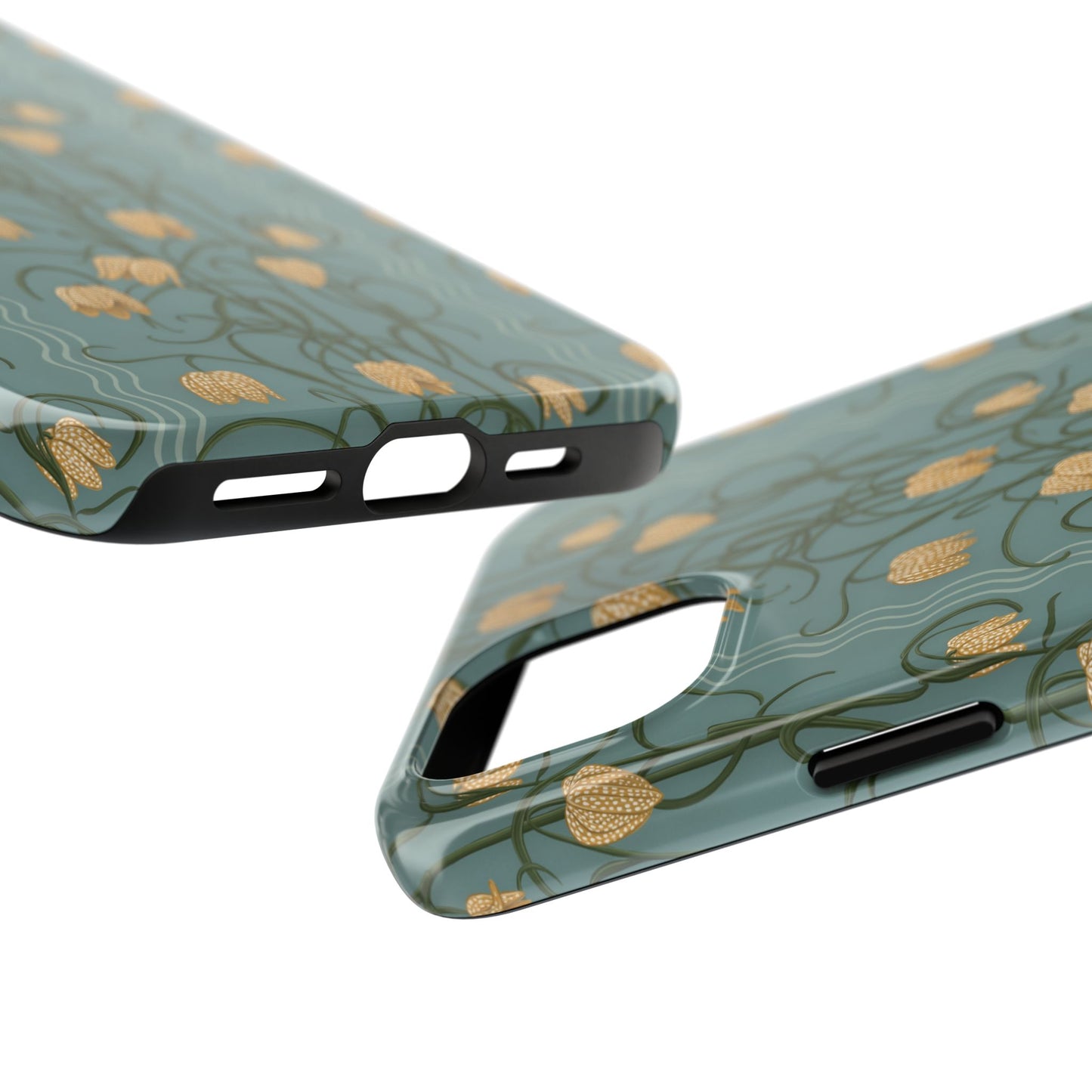 Campanas Floral Tough Phone Case — Dusty Blue and Marigold Wildflower Protective Cover, Personalizable