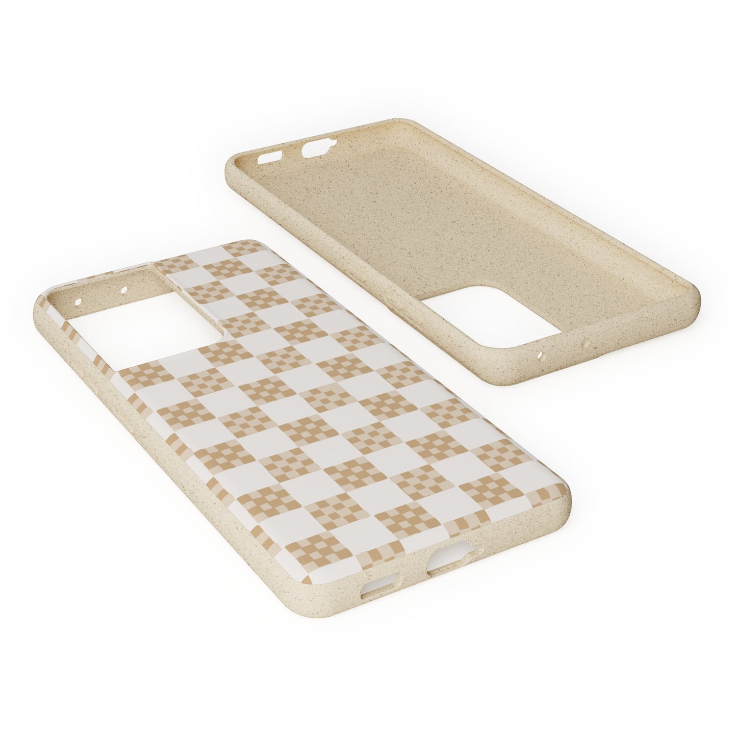 Checkered Quilt Biodegradable Phone Case, tan and white