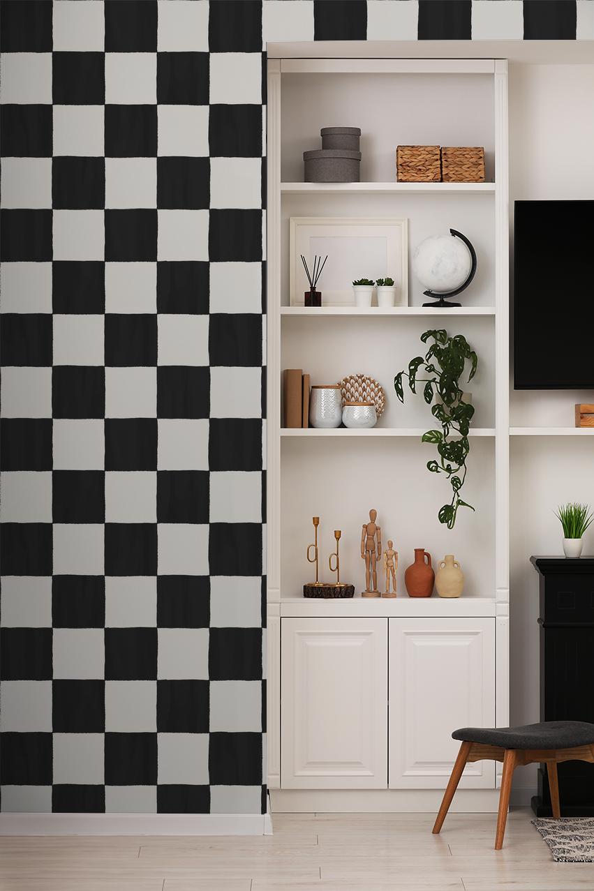 Checkers Wallpaper, off-white & black