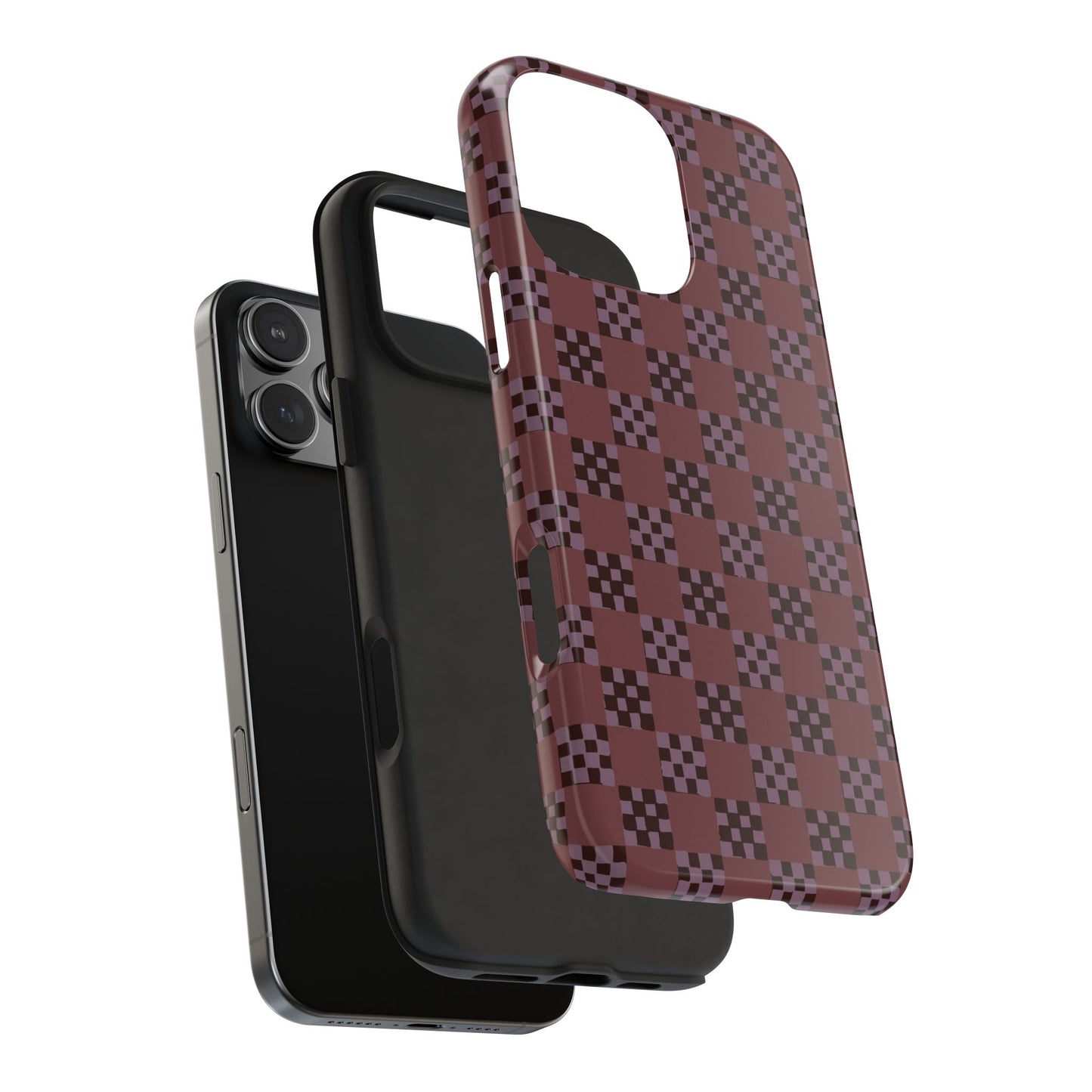 Checker Quilt Tough Phone Case — Retro Eggplant Colored Pattern, Protective iPhone Cover, Personalizable