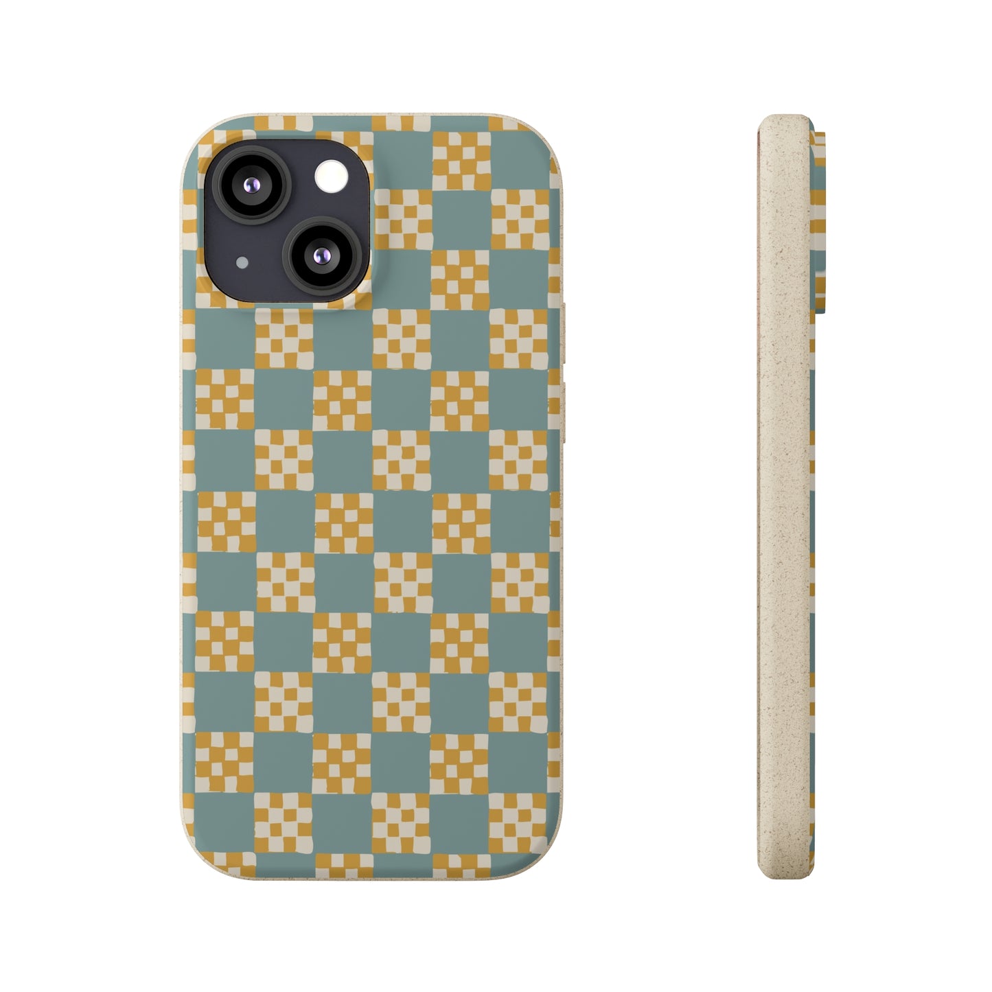 Checkered Quilt Biodegradable Phone Case, light blue and yellow