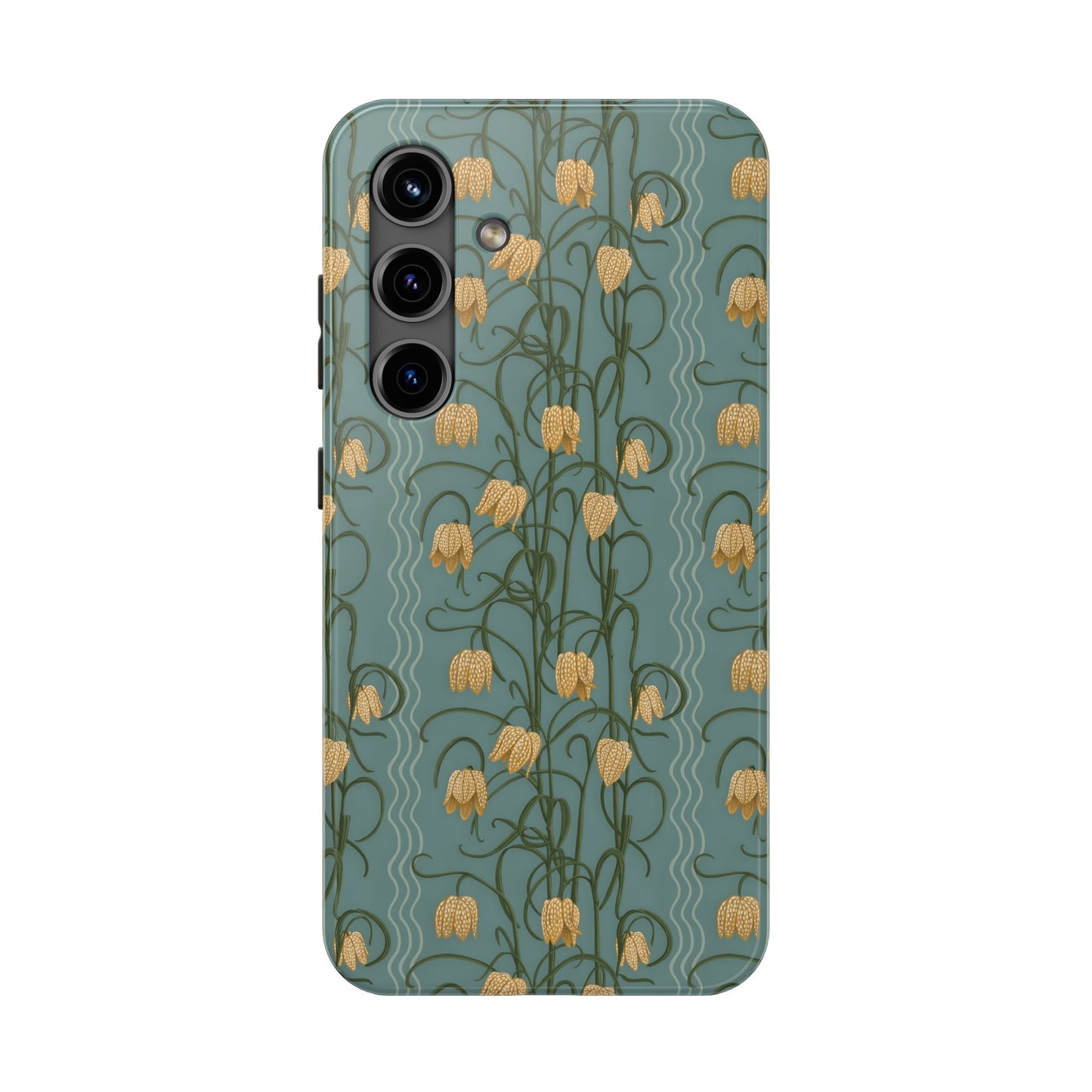 Campanas Floral Tough Phone Case — Dusty Blue and Marigold Wildflower Protective Cover, Personalizable