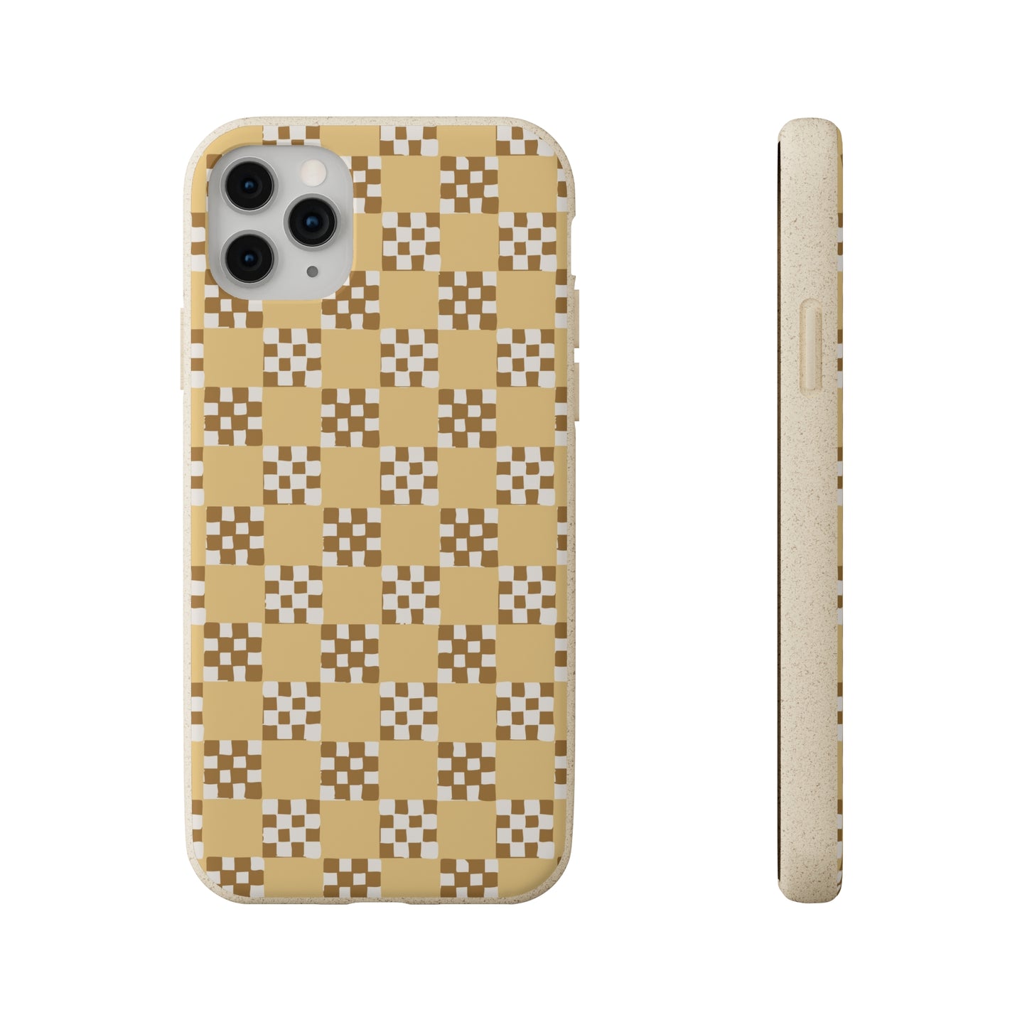 Checkered Quilt Biodegradable Phone Case, butter yellow, white and toffee