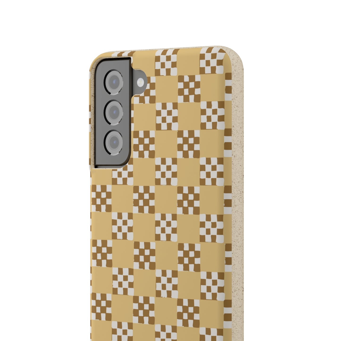 Checkered Quilt Biodegradable Phone Case, butter yellow, white and toffee