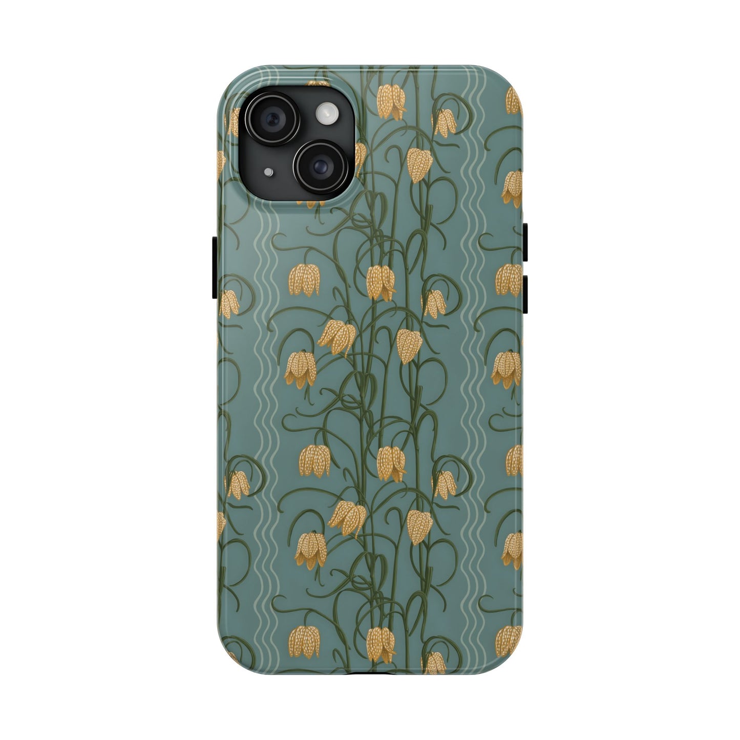 Campanas Floral Tough Phone Case — Dusty Blue and Marigold Wildflower Protective Cover, Personalizable