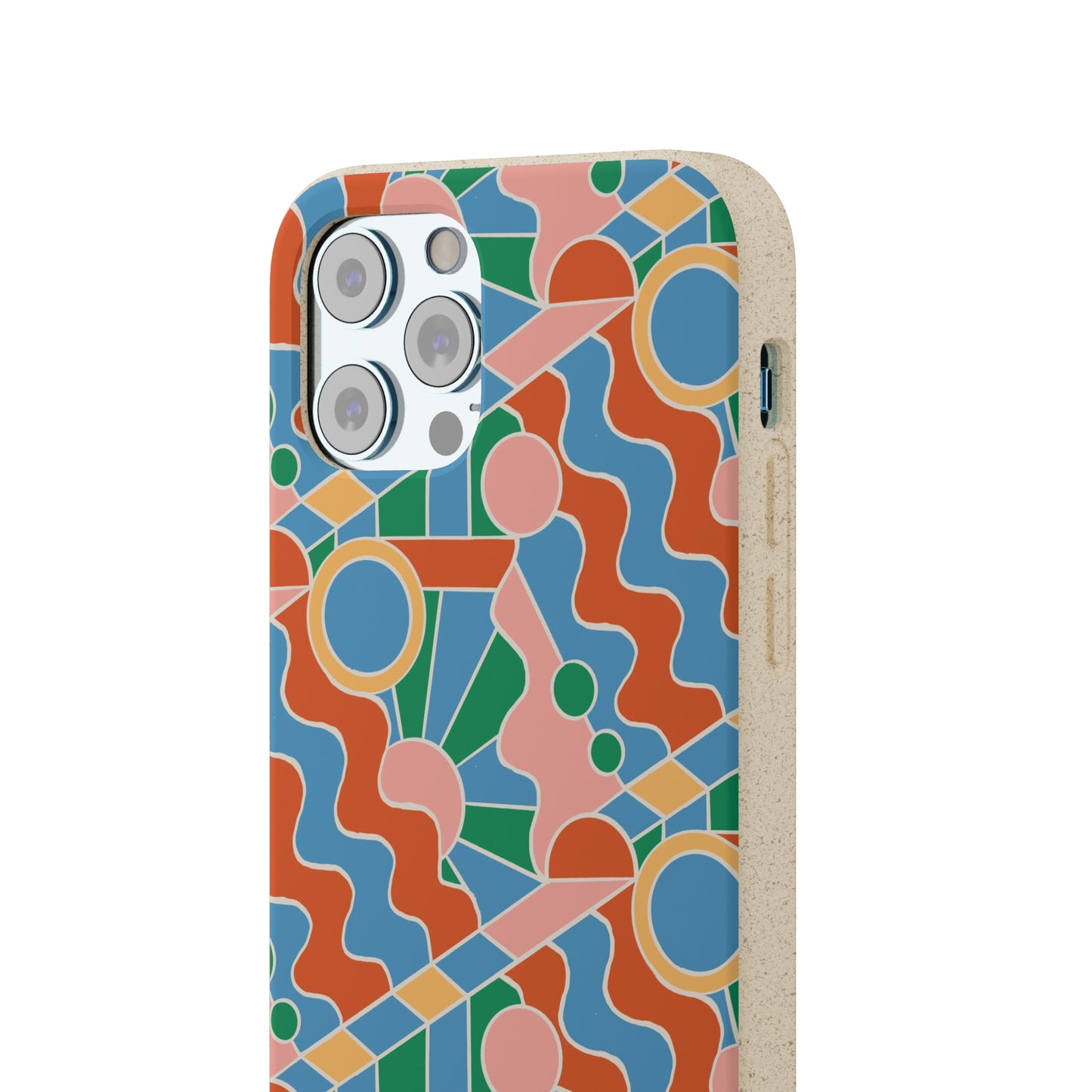 Day Trippin' Biodegradable Phone Case, blue, green, pink and brick red