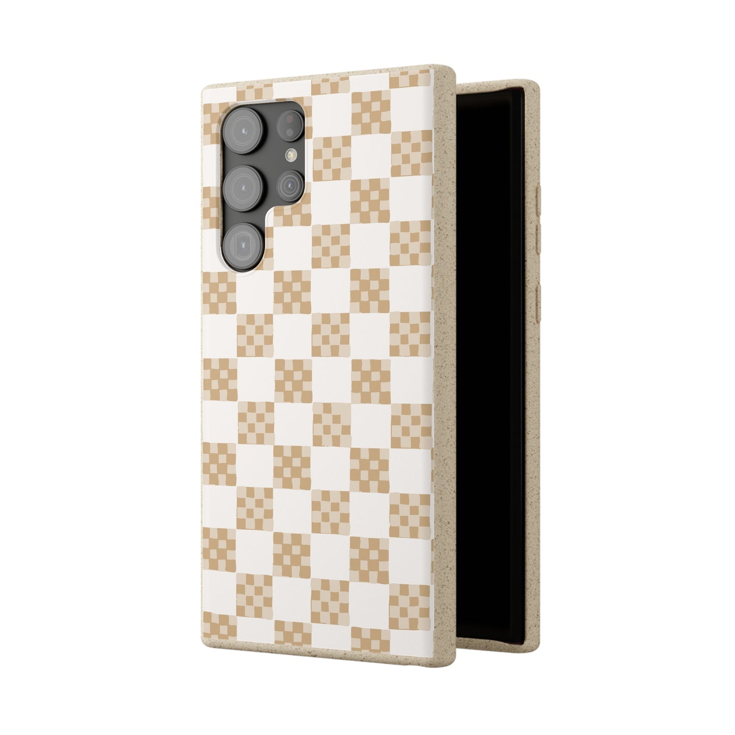 Checkered Quilt Biodegradable Phone Case, tan and white