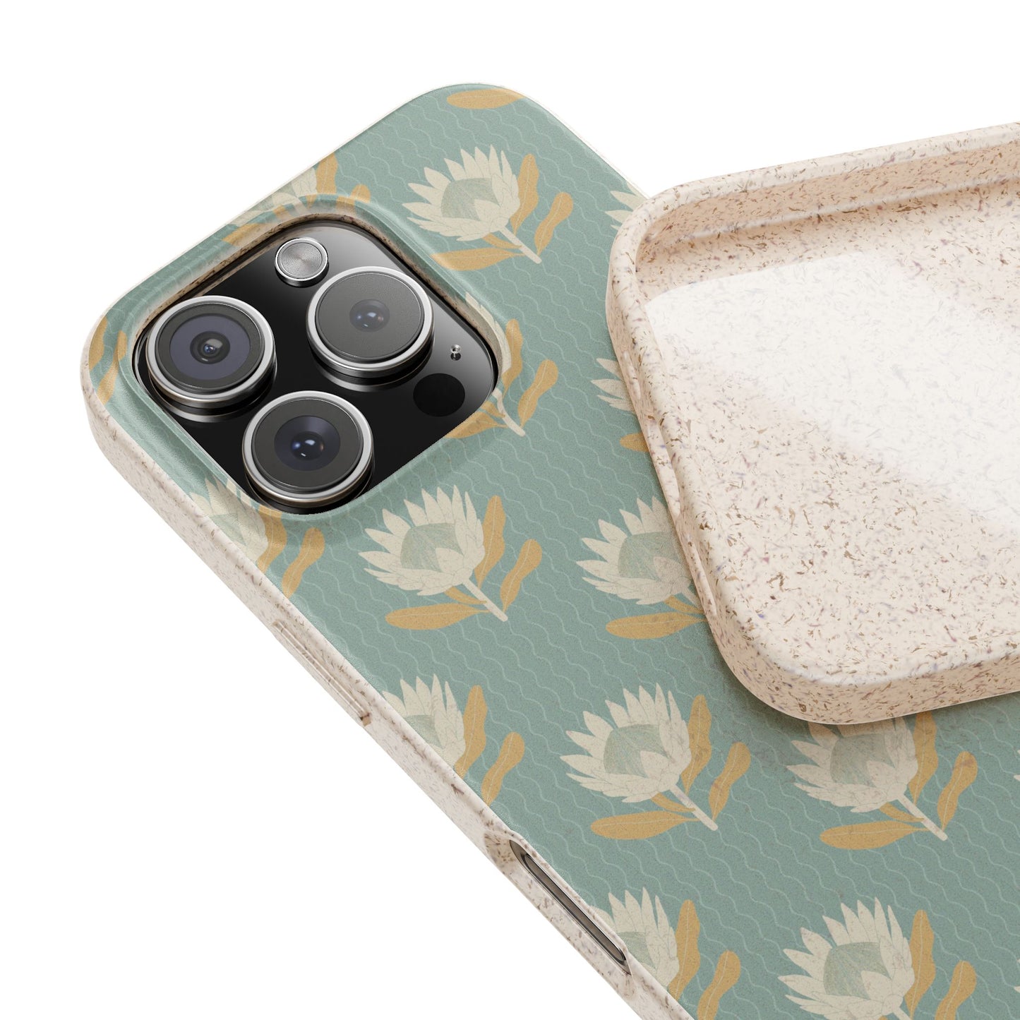 King Protea Phone Case - light blue and apricot - Eco-Friendly, Biodegradable