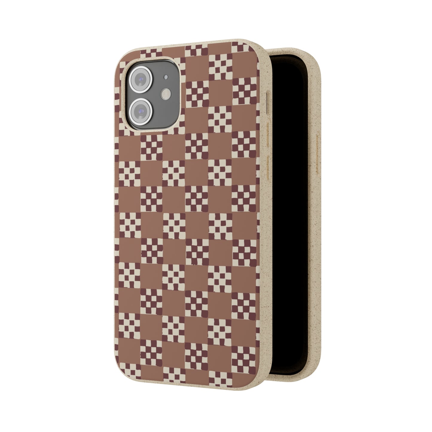 Checkered Quilt Biodegradable Phone Case, mocha mousse