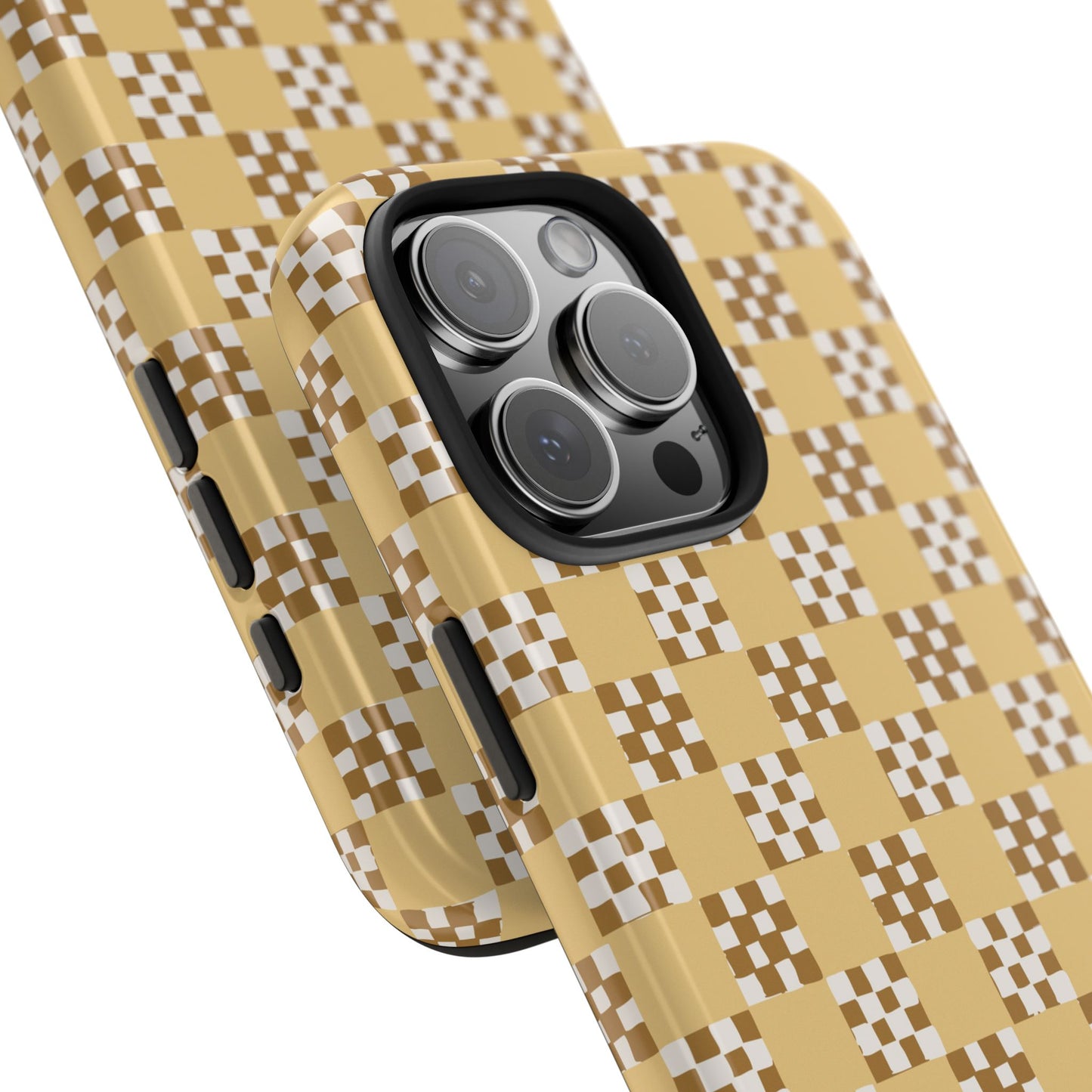 Checker Quilt Tough Phone Case — Retro Butter Yellow and Brown Pattern, Protective iPhone Cover, Personalizable