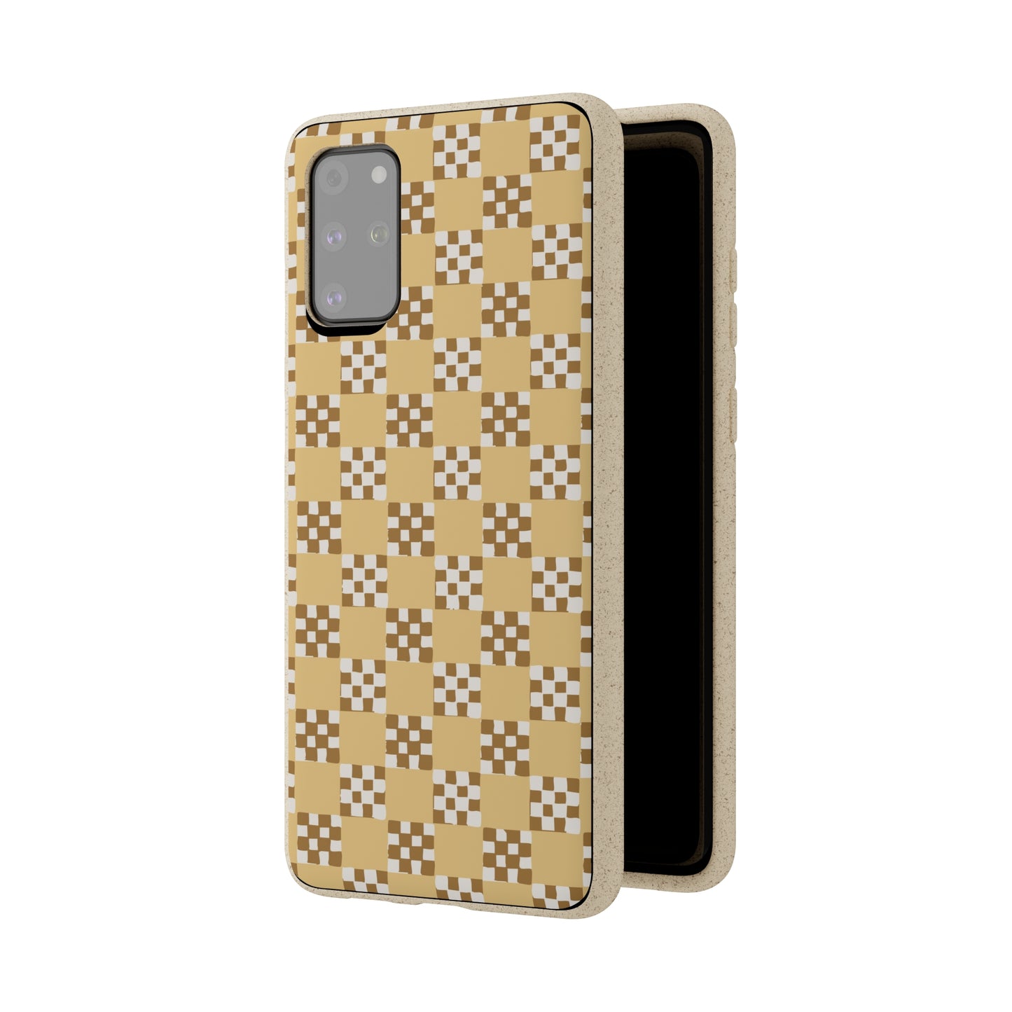 Checkered Quilt Biodegradable Phone Case, butter yellow, white and toffee