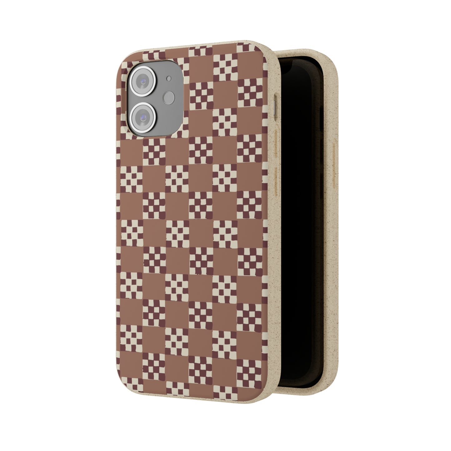 Checkered Quilt Biodegradable Phone Case, mocha mousse