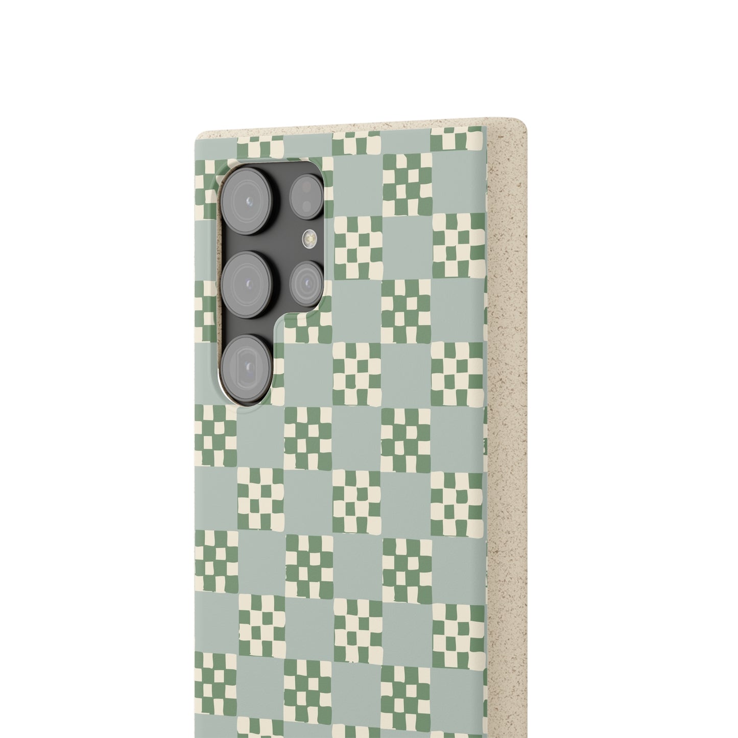 Checkered Quilt Biodegradable Phone Case, mint and green