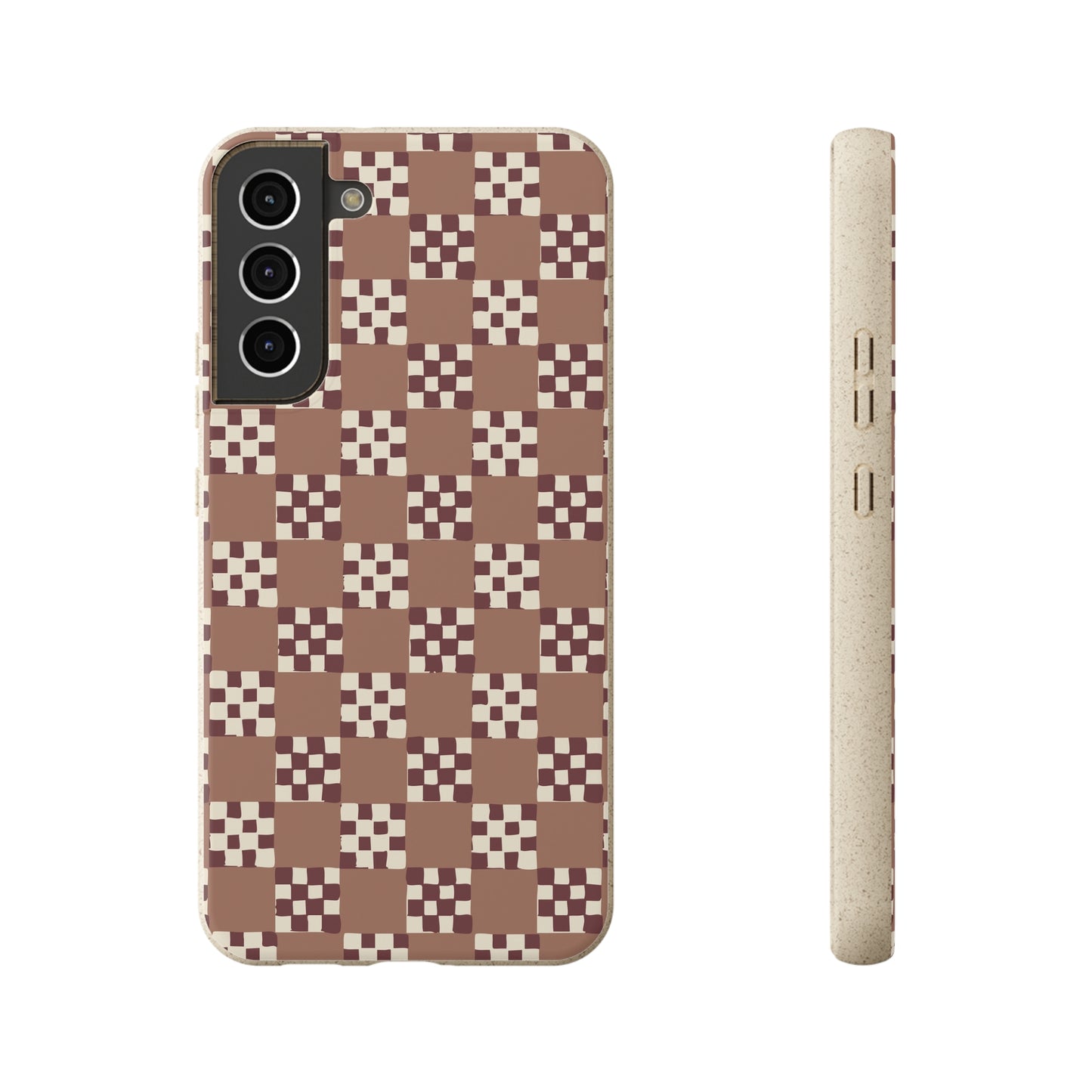 Checkered Quilt Biodegradable Phone Case, mocha mousse