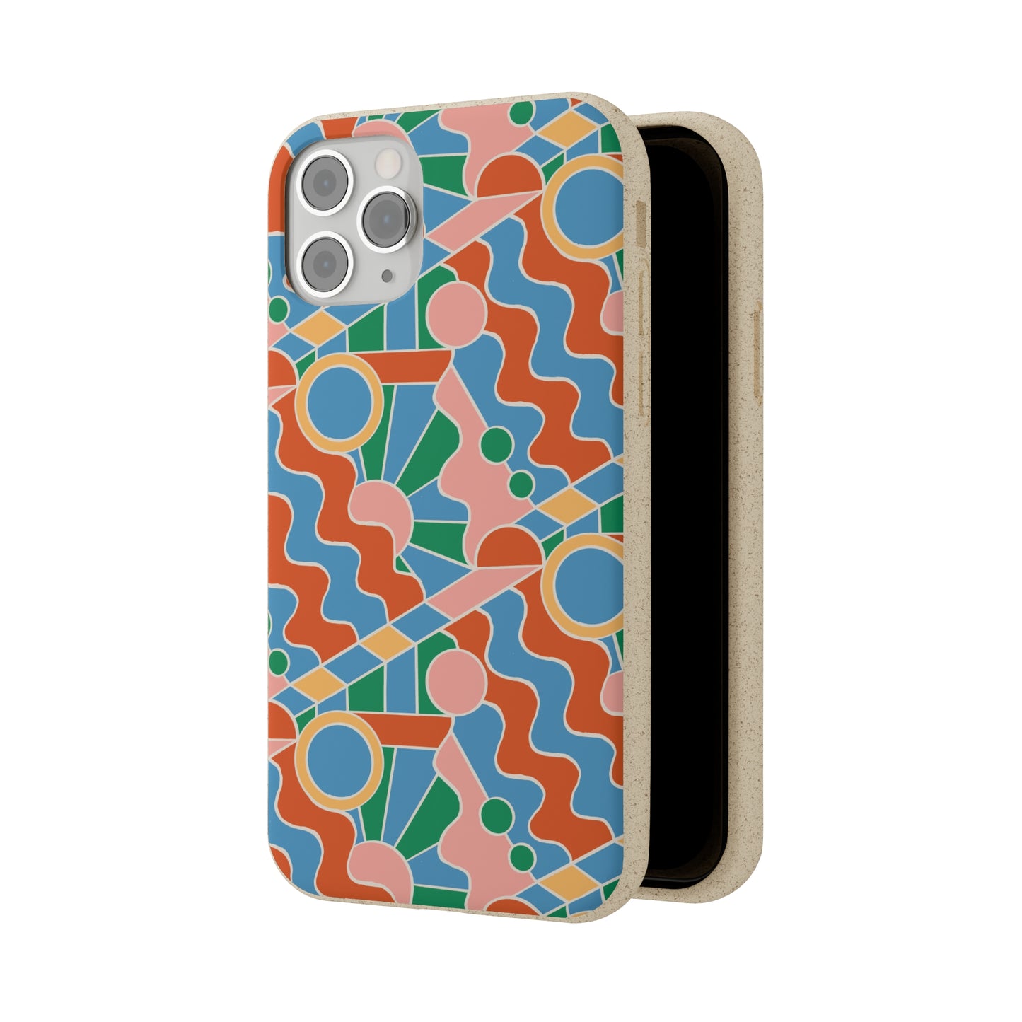 Day Trippin' Biodegradable Phone Case, blue, green, pink and brick red