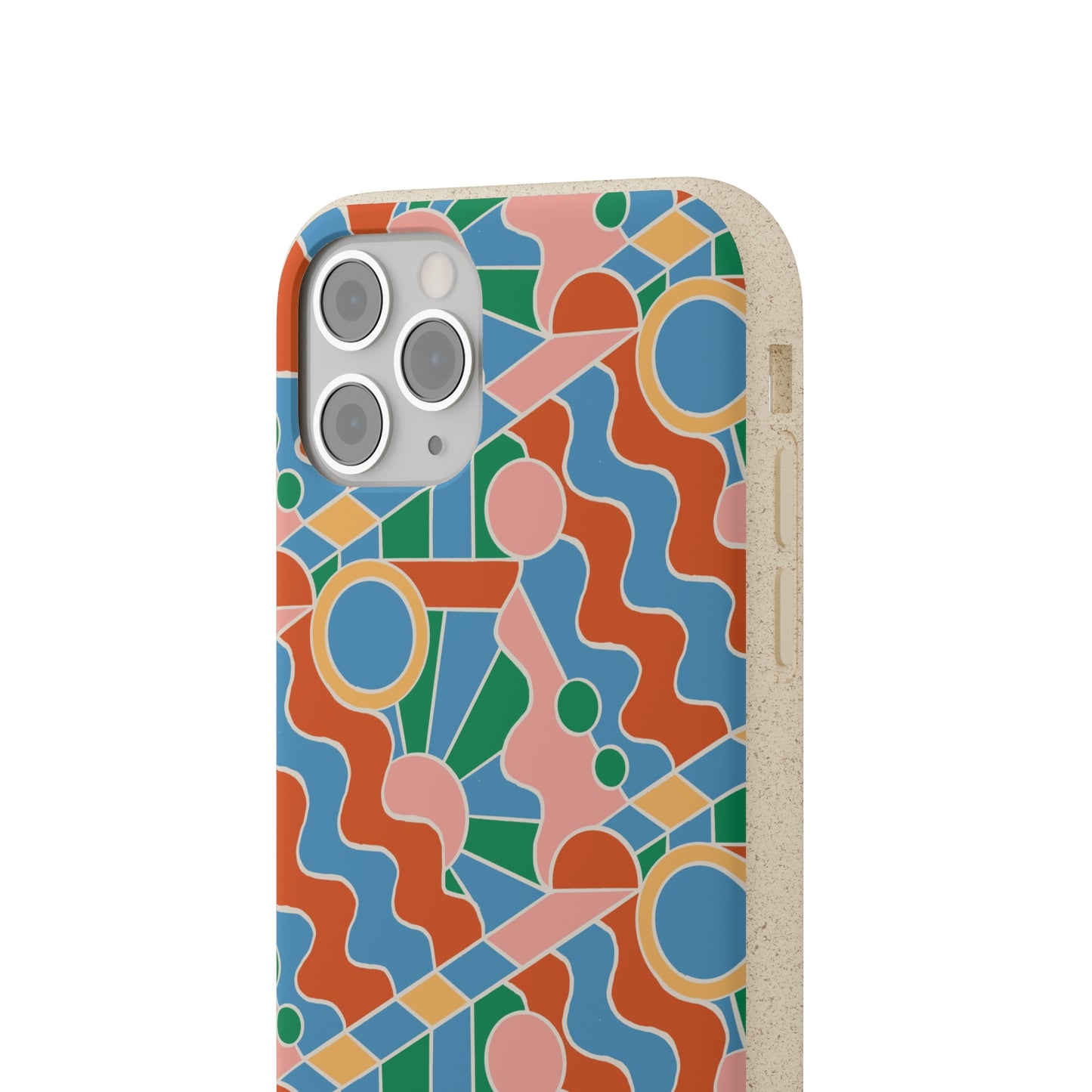 Day Trippin' Biodegradable Phone Case, blue, green, pink and brick red