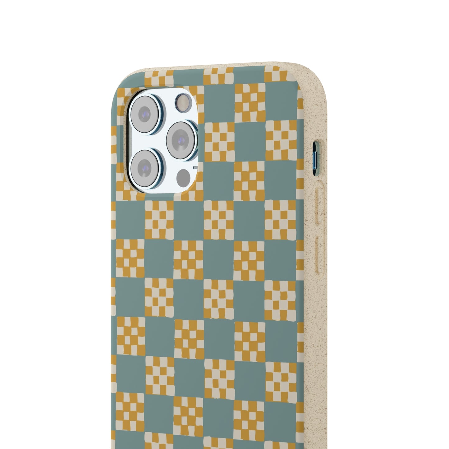 Checkered Quilt Biodegradable Phone Case, light blue and yellow