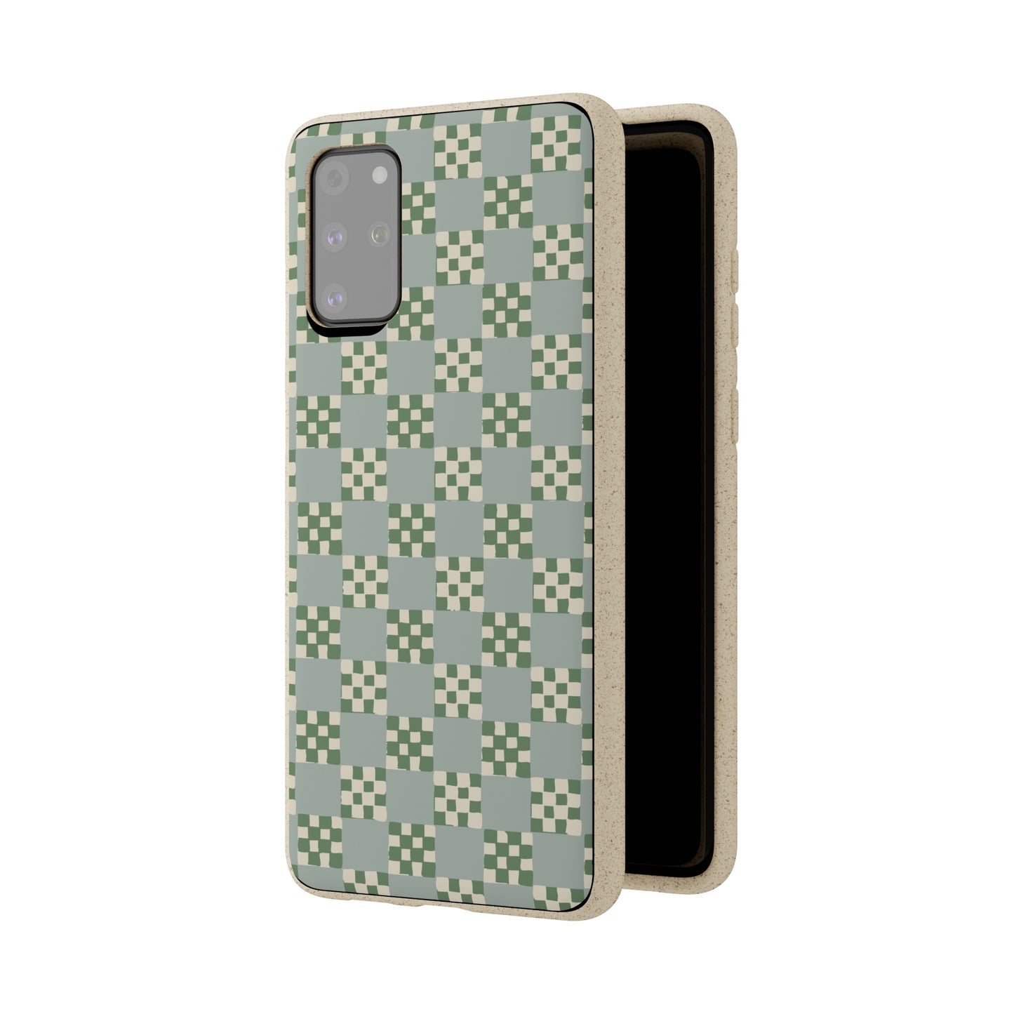 Checkered Quilt Biodegradable Phone Case, mint and green