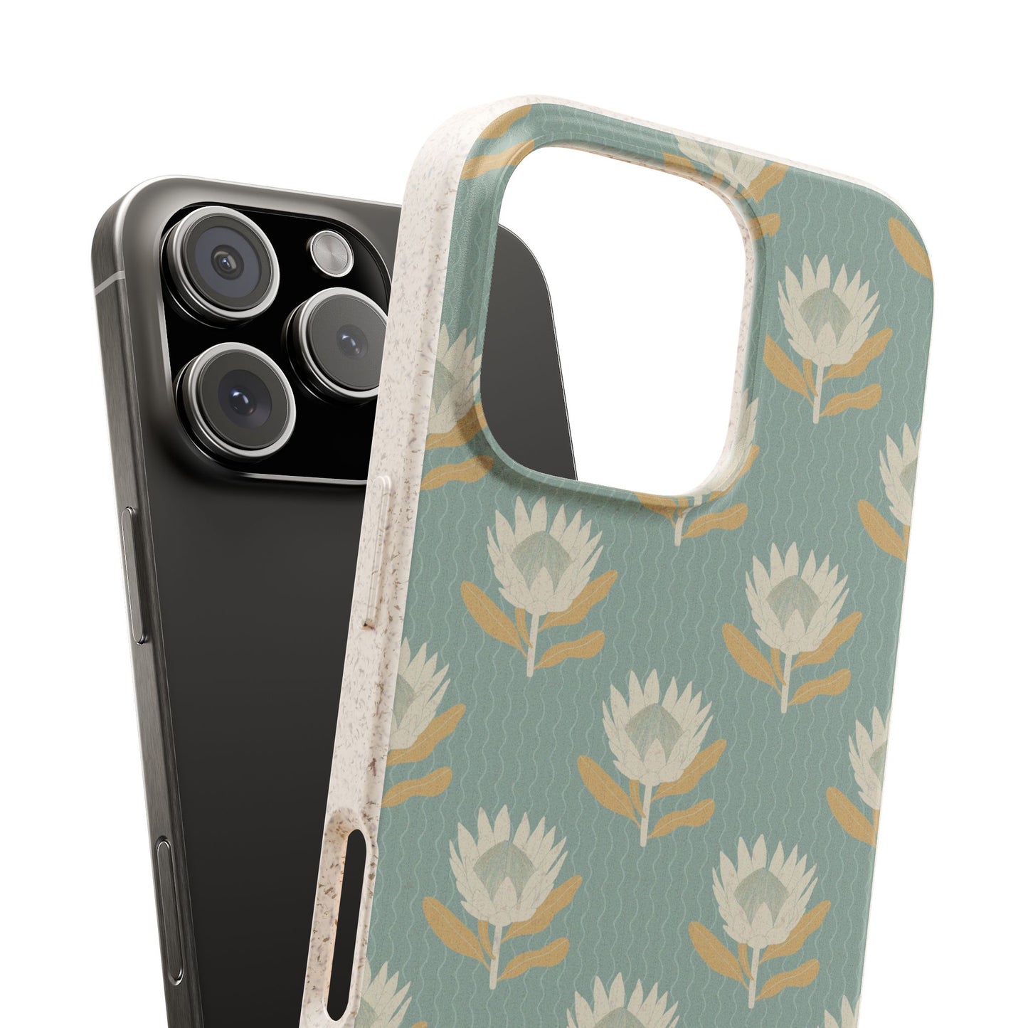 King Protea Phone Case - light blue and apricot - Eco-Friendly, Biodegradable