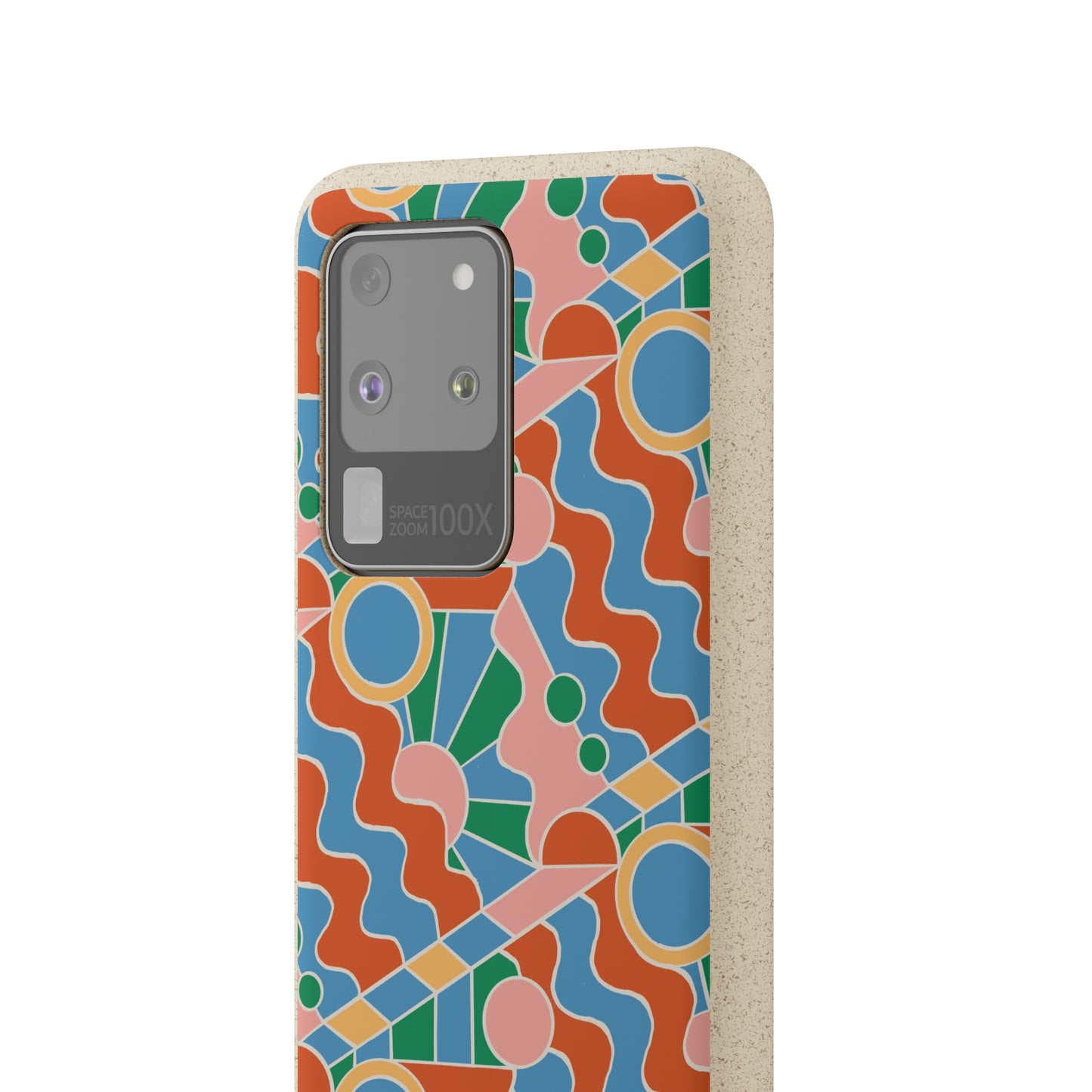 Day Trippin' Biodegradable Phone Case, blue, green, pink and brick red