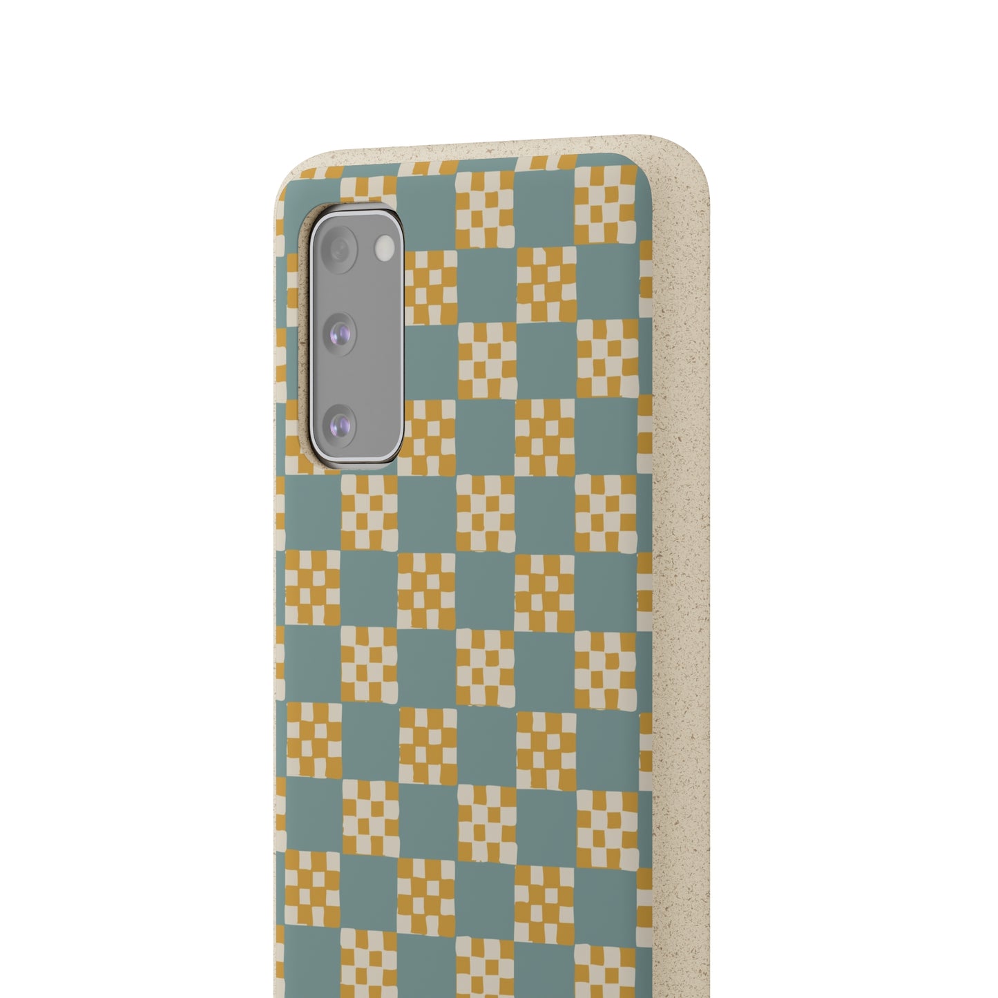 Checkered Quilt Biodegradable Phone Case, light blue and yellow