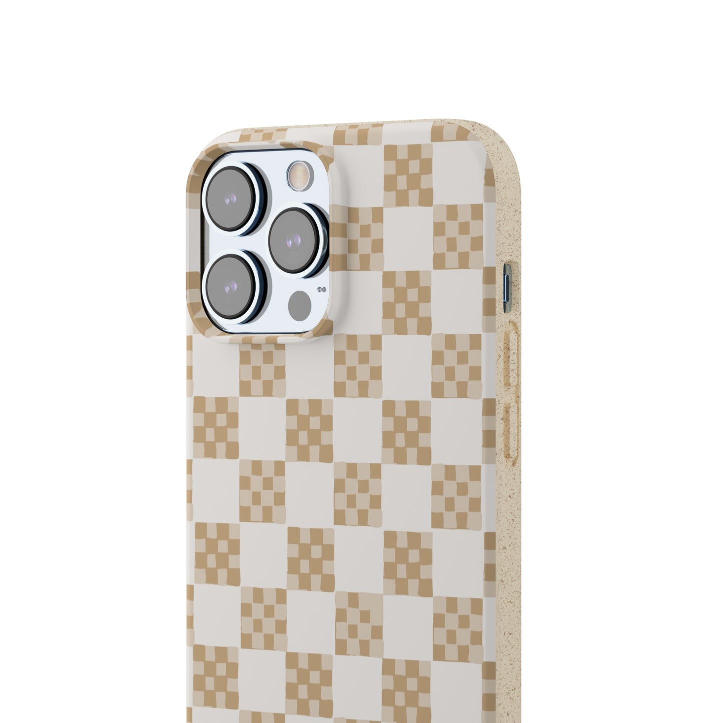 Checkered Quilt Biodegradable Phone Case, tan and white