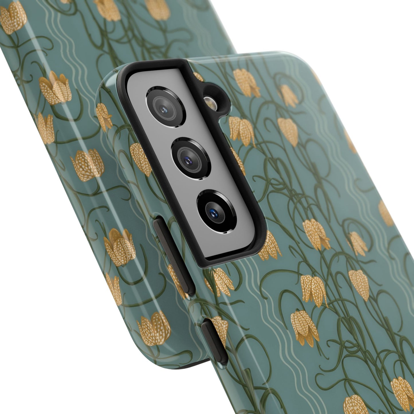 Campanas Floral Tough Phone Case — Dusty Blue and Marigold Wildflower Protective Cover, Personalizable
