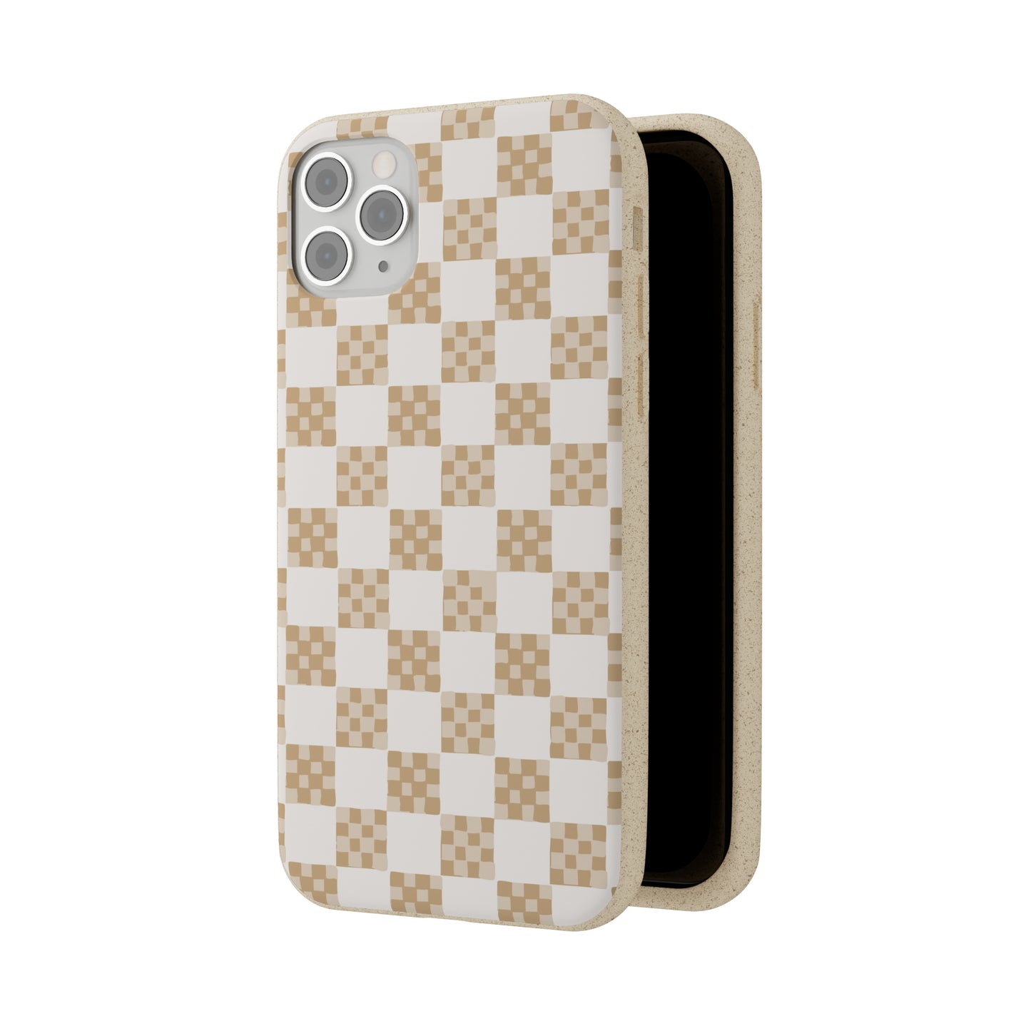 Checkered Quilt Biodegradable Phone Case, tan and white