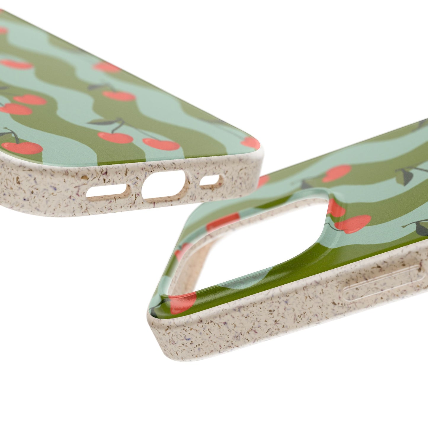 Wavy Cherry Phone Case - teal and green - Eco-Friendly, Biodegradable