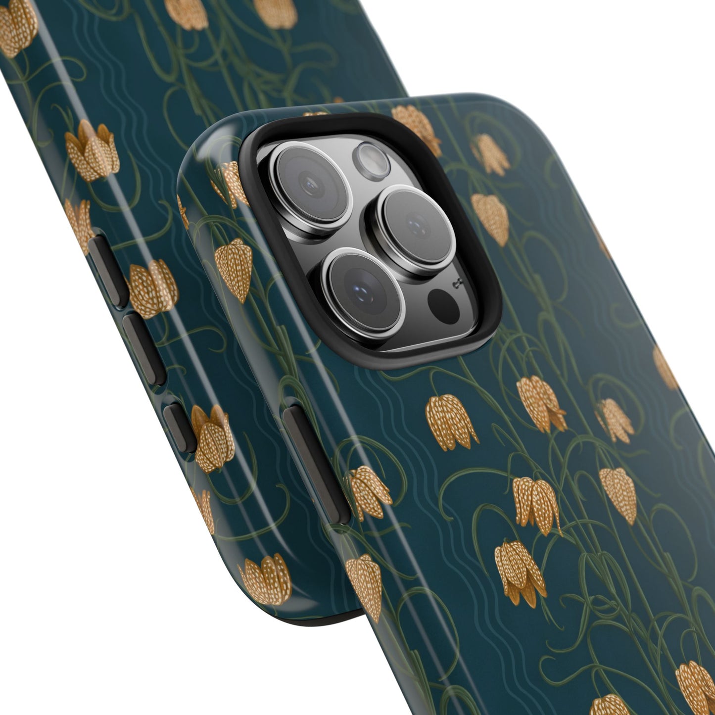 Campanas Floral Tough Phone Case — Dark Blue and Goldenrod Wildflower Protective Cover, Personalizable