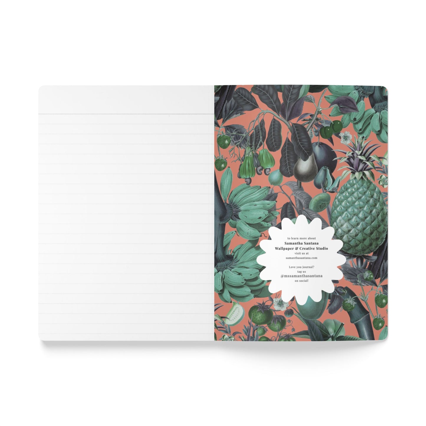 Juicy Fruit Softcover Personalized Journal, mint and coral (add your name)