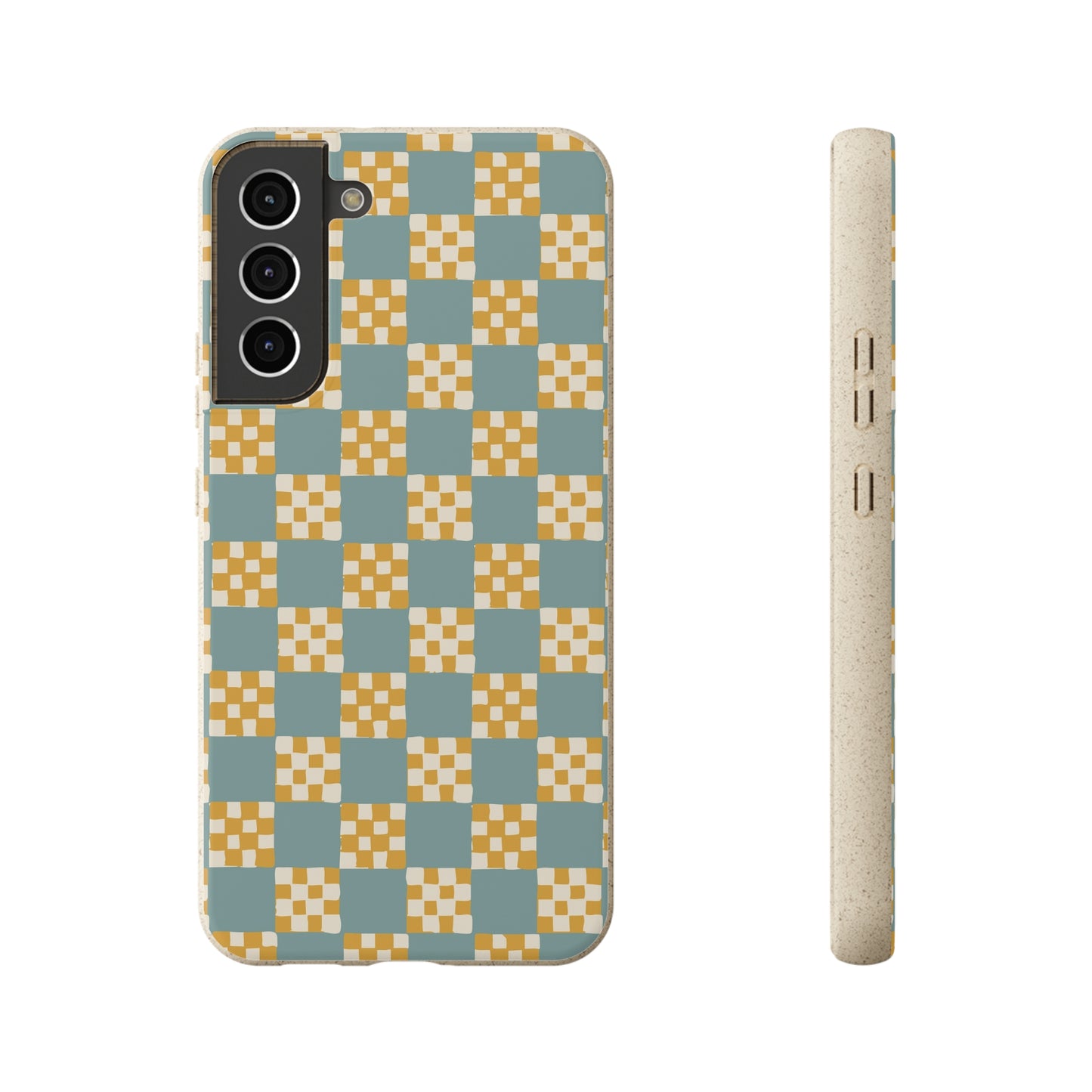 Checkered Quilt Biodegradable Phone Case, light blue and yellow