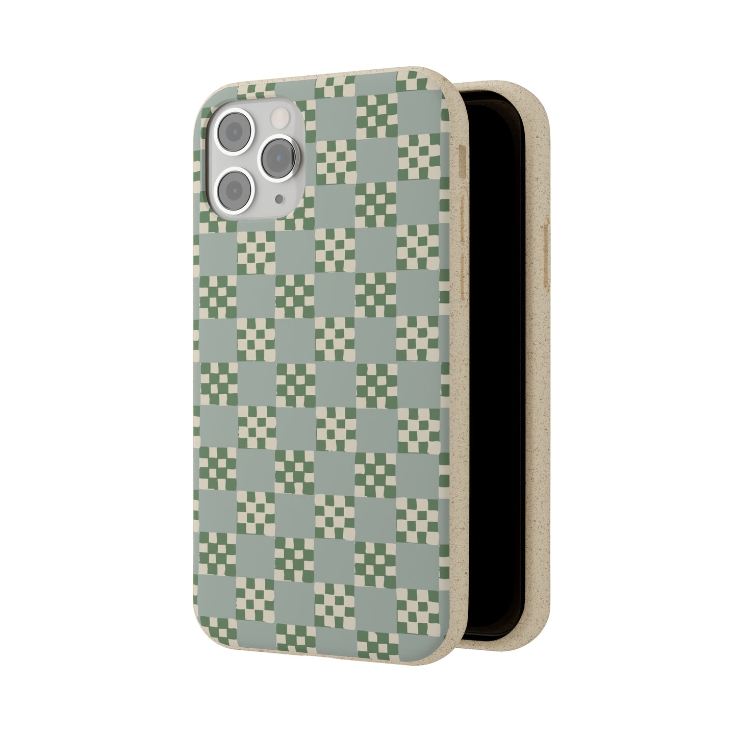 Checkered Quilt Biodegradable Phone Case, mint and green