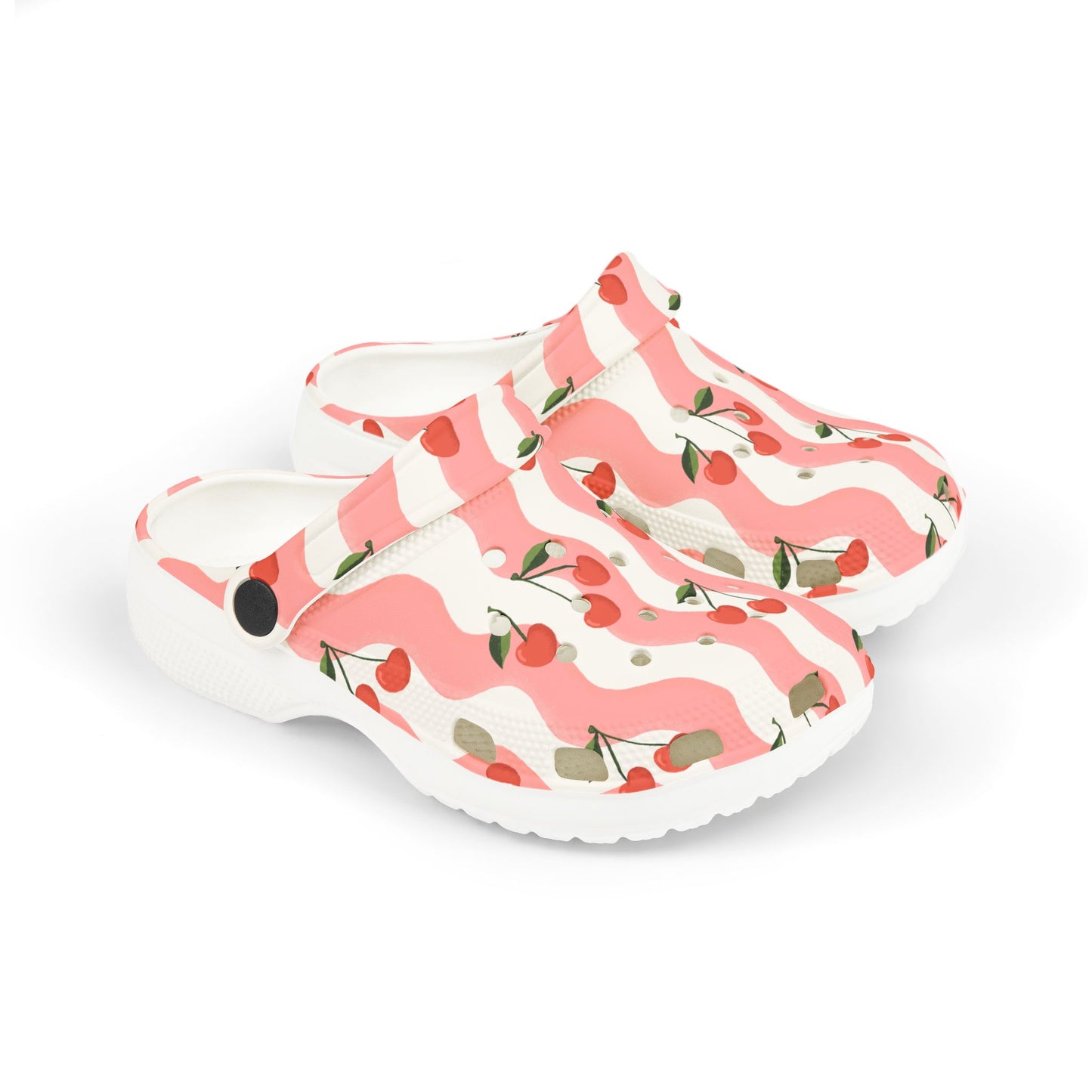 Wavy Cherry Kid's EVA Foam Clogs — White & Pink Patterned Slip-Ons