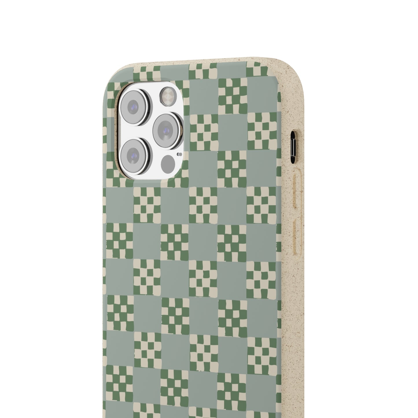 Checkered Quilt Biodegradable Phone Case, mint and green