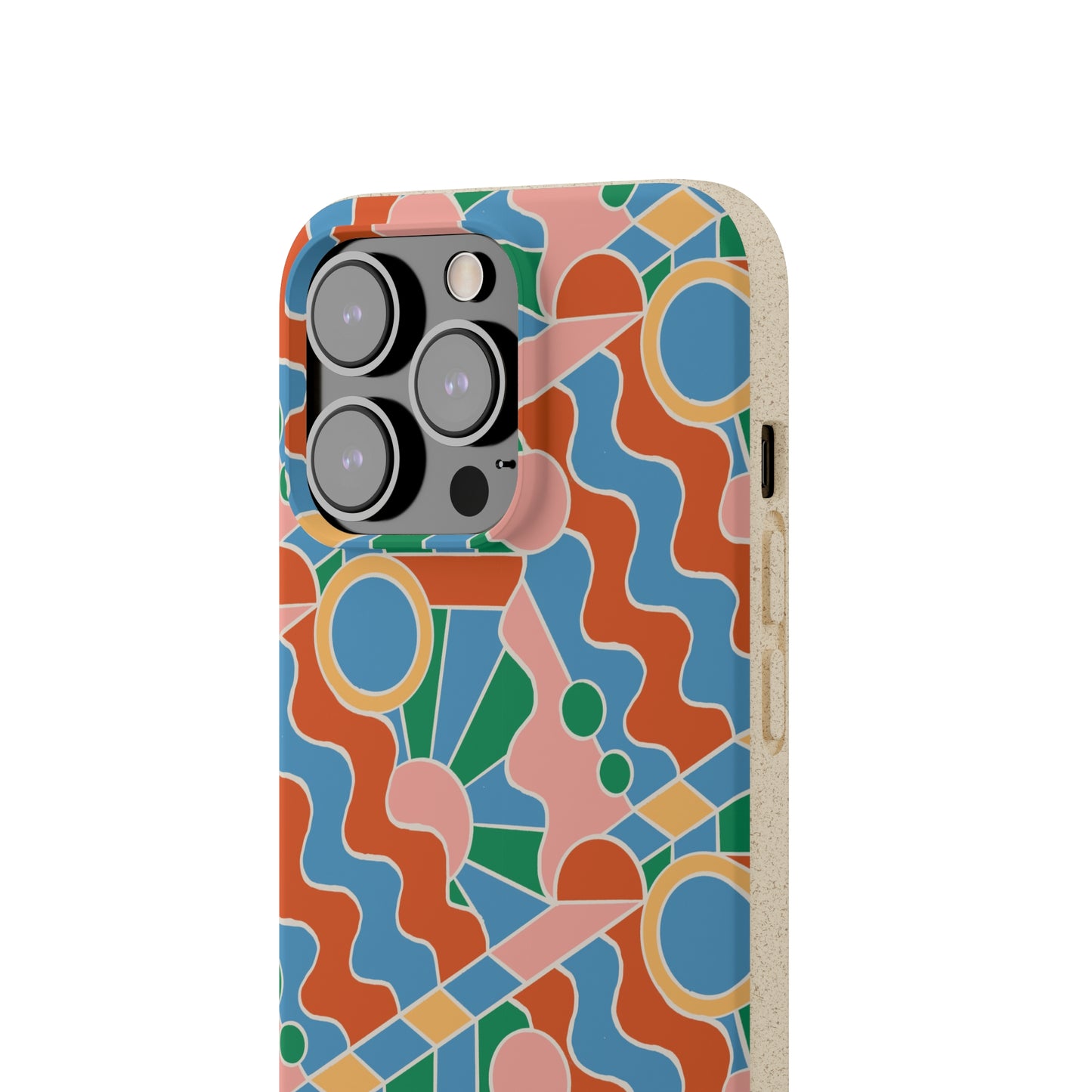 Day Trippin' Biodegradable Phone Case, blue, green, pink and brick red