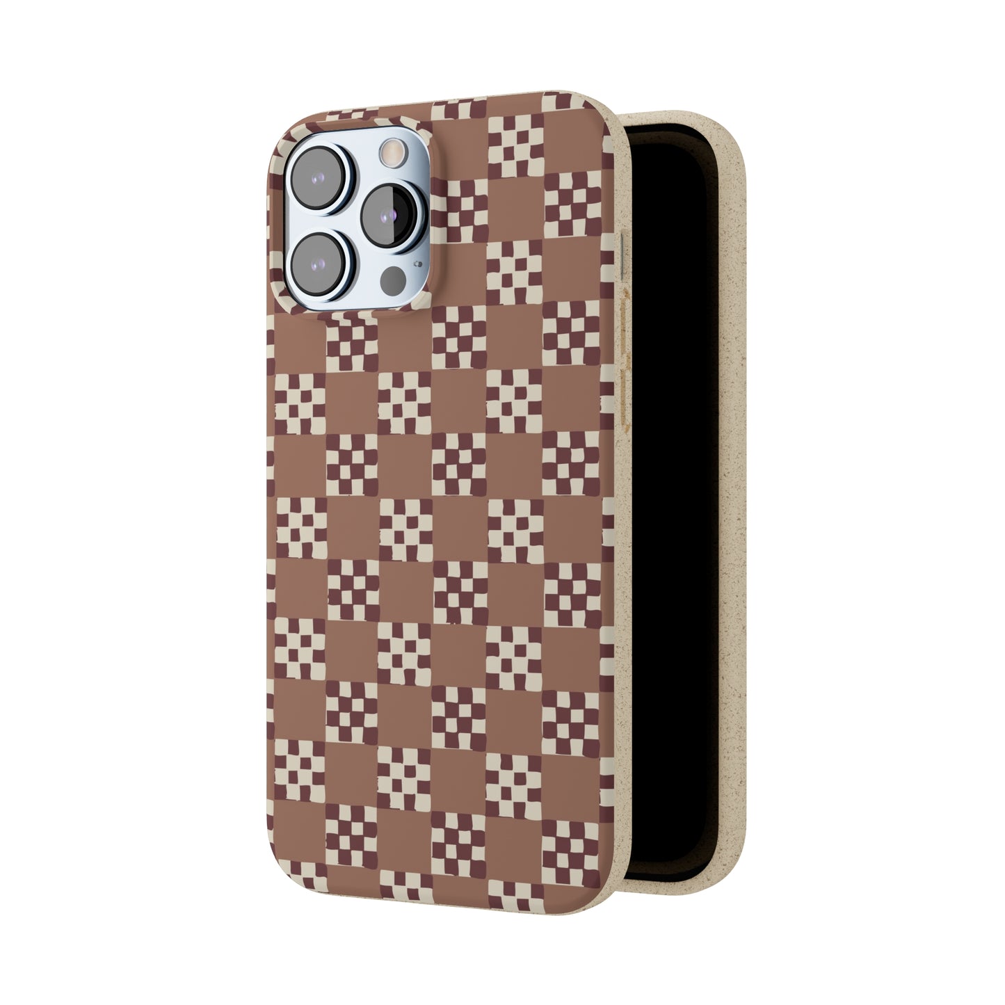 Checkered Quilt Biodegradable Phone Case, mocha mousse