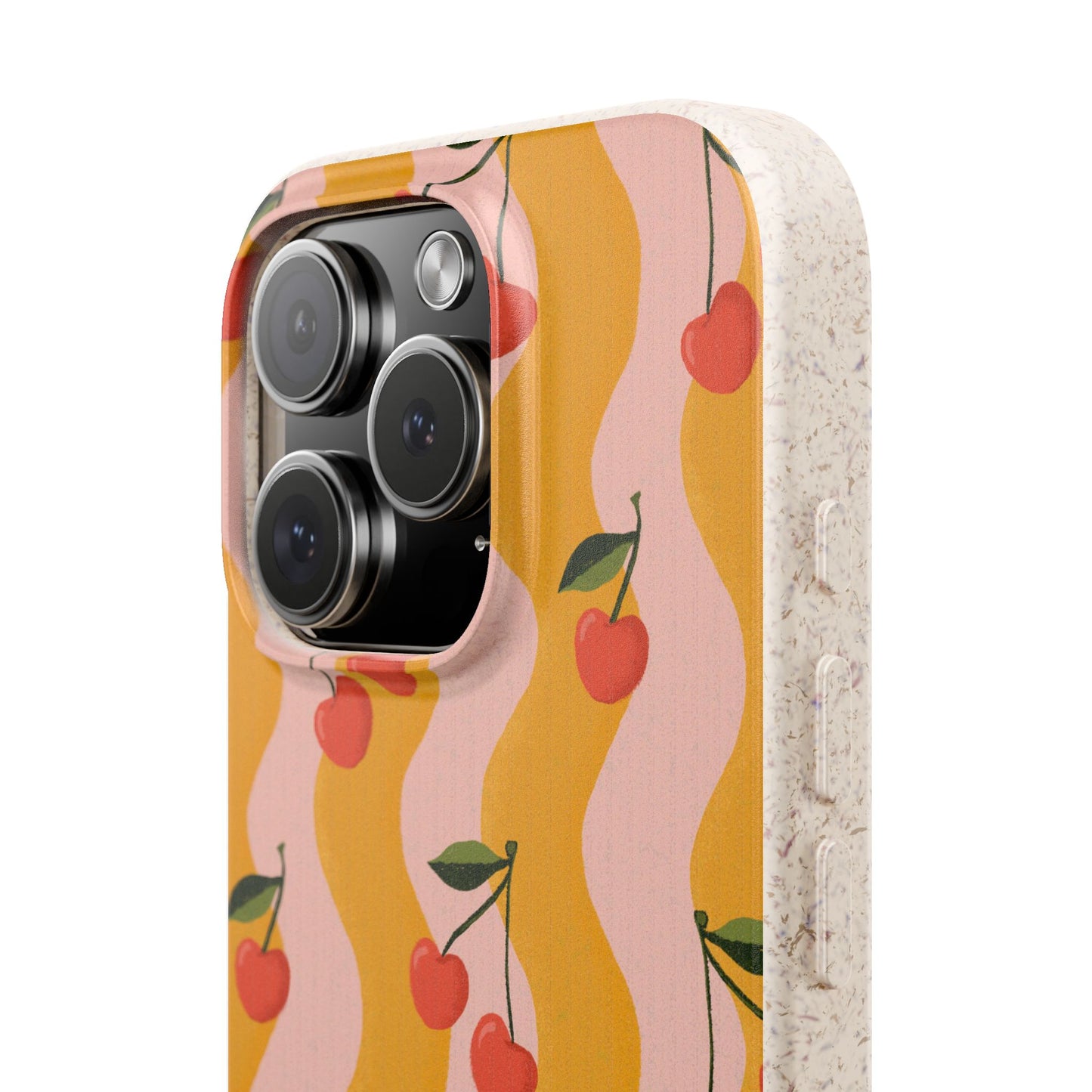 Wavy Cherry Phone Case - pink and yellow - Eco-Friendly, Biodegradable