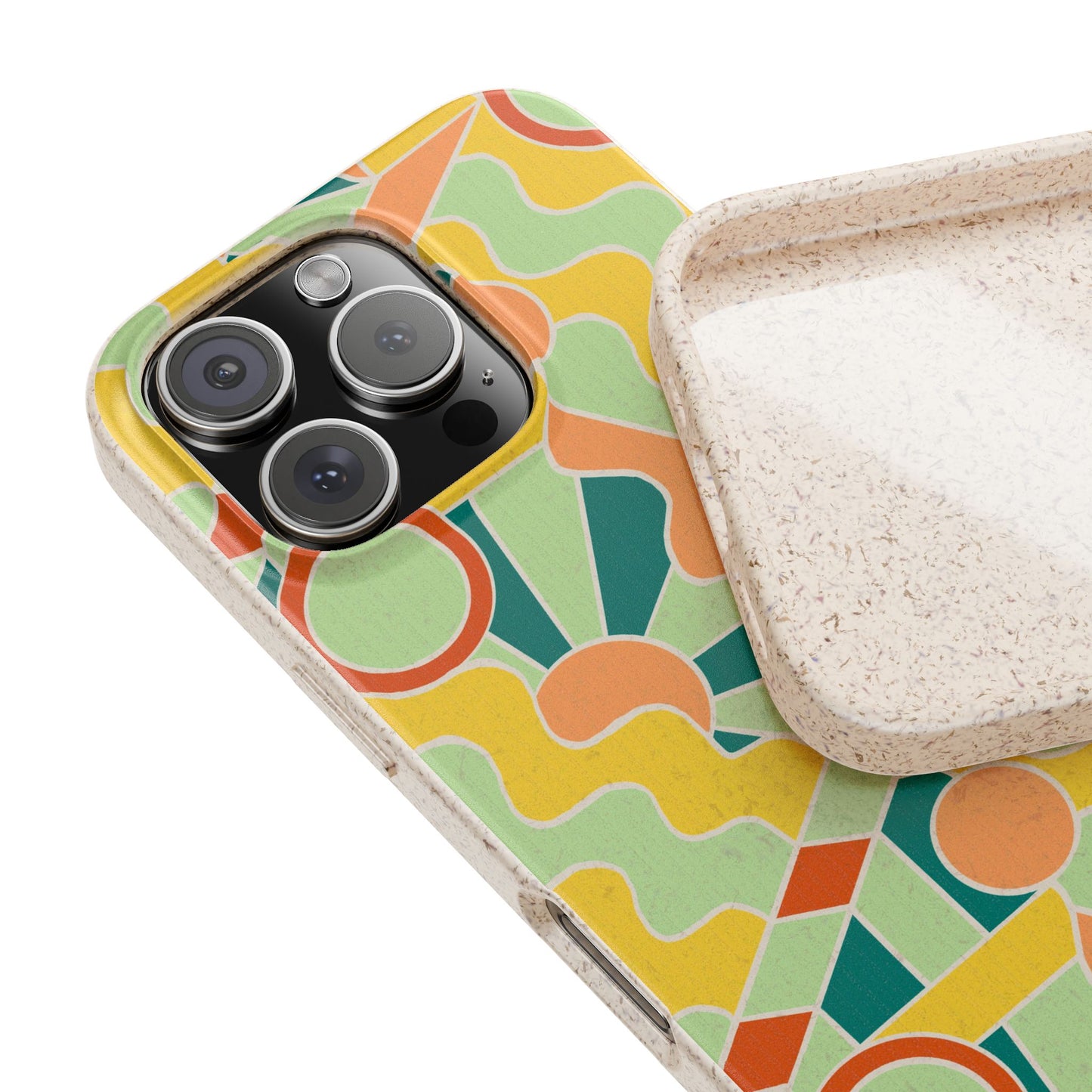 Day Trippin' Phone Case - mint, blue, yellow and peach - Eco-Friendly, Biodegradable