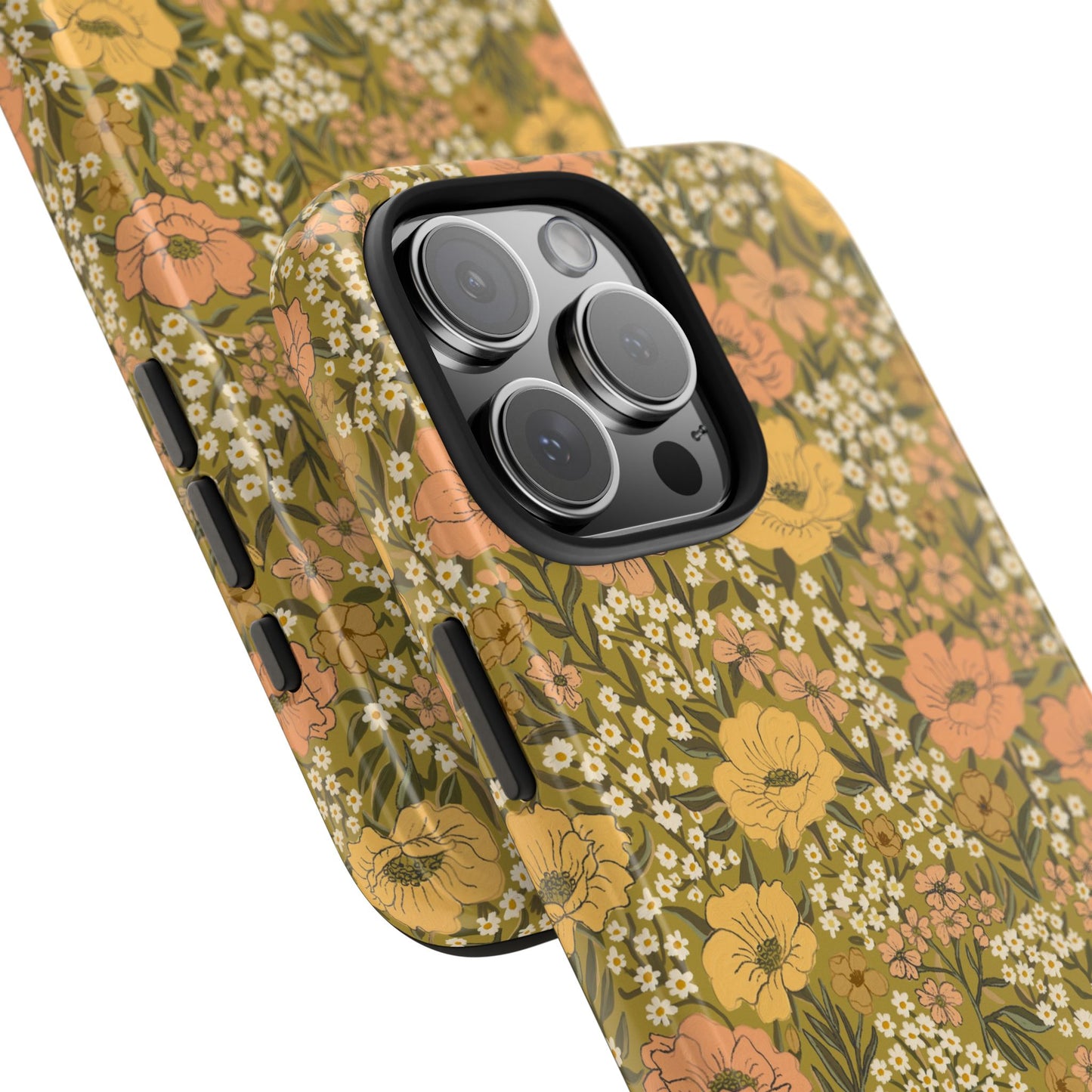 Wildflower Meadow Retro Vintage Floral Tough Phone Case Protection - Chartreuse, Personalizable