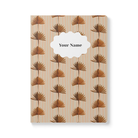 Stripey Palm Softcover Personalized Journal, neutral, peach & rust (add your name)