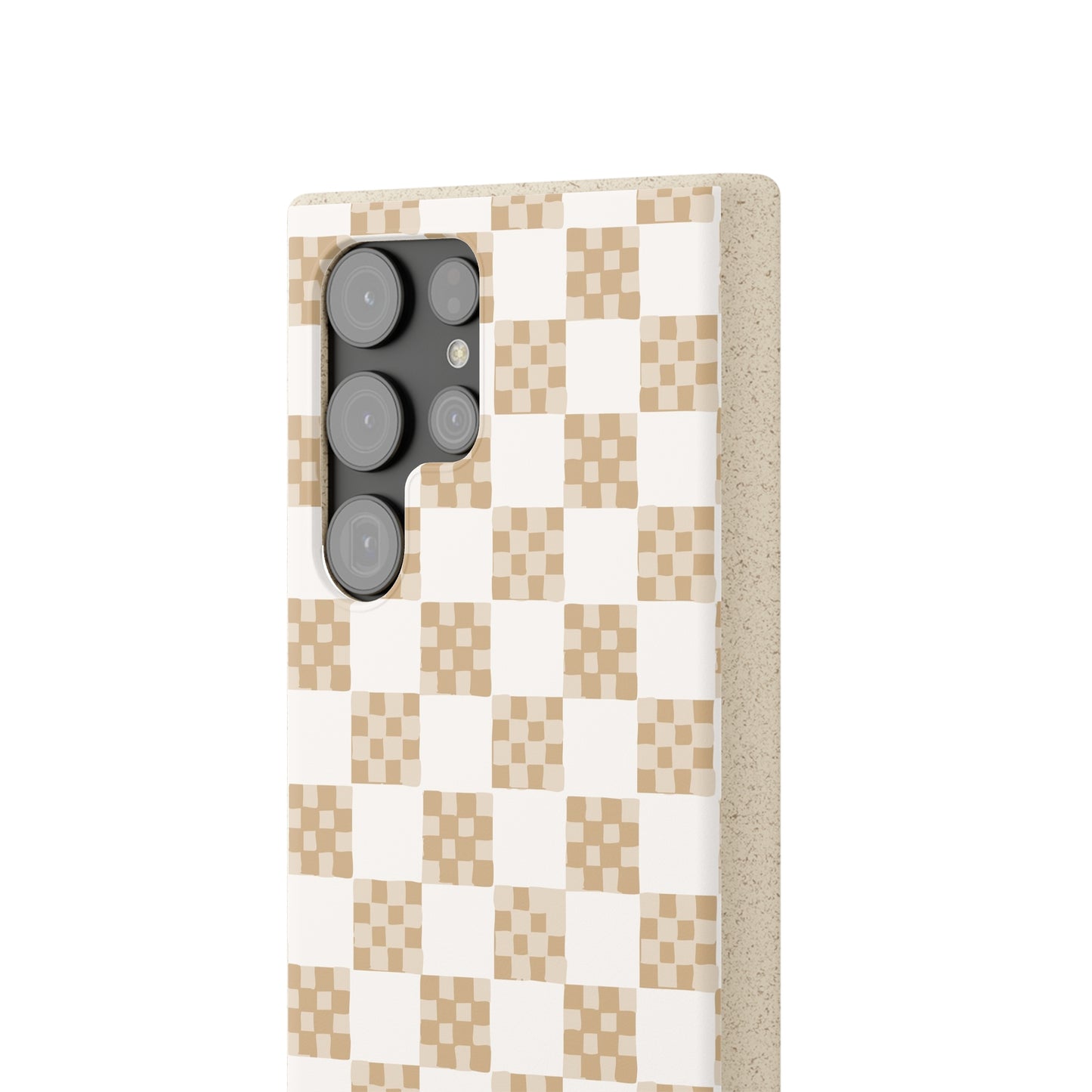 Checkered Quilt Biodegradable Phone Case, tan and white