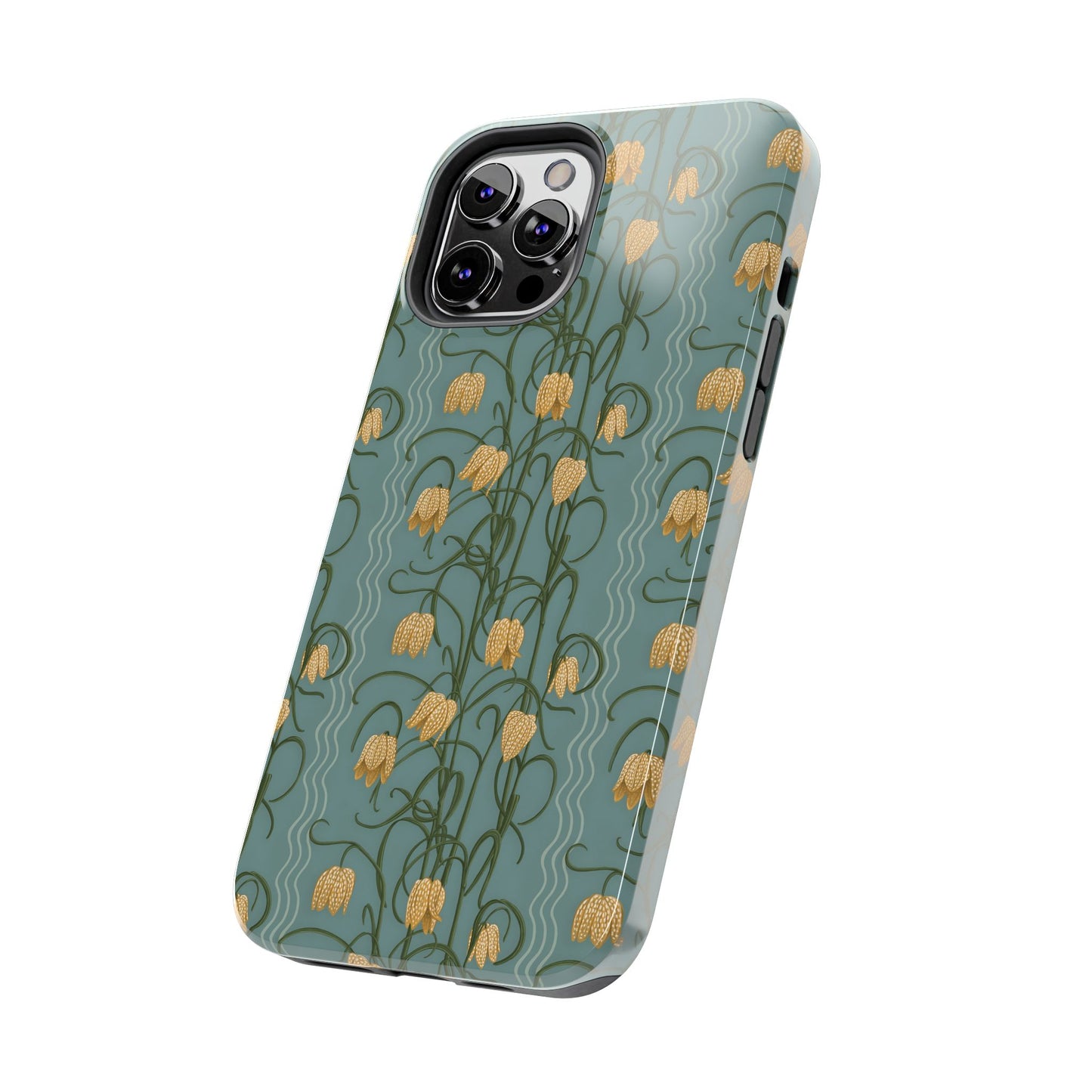 Campanas Floral Tough Phone Case — Dusty Blue and Marigold Wildflower Protective Cover, Personalizable