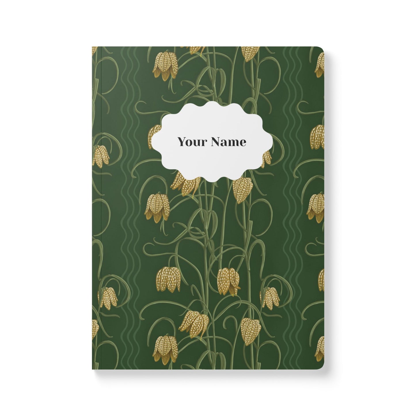 Campanas Softcover Personalized Journal, dark green & ocher (add your name)