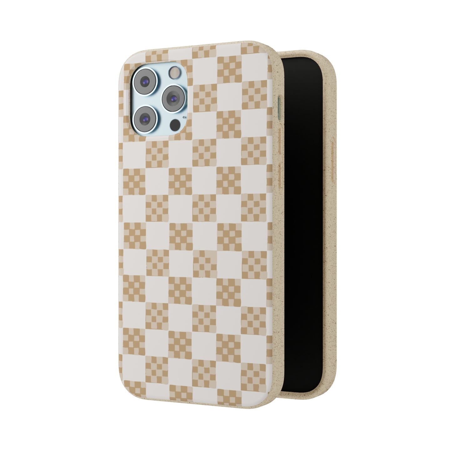 Checkered Quilt Biodegradable Phone Case, tan and white